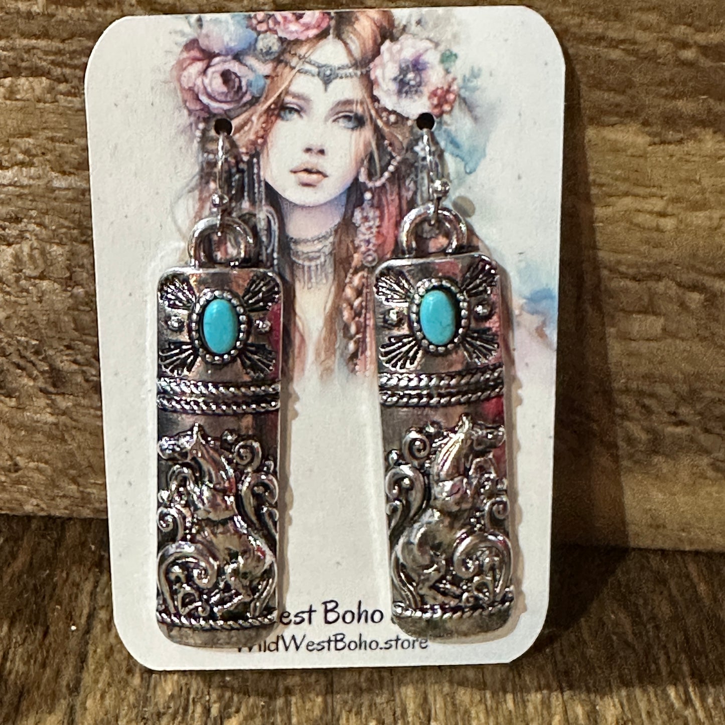 Turquoise Dream: Western Tribal Horse Bar Earrings