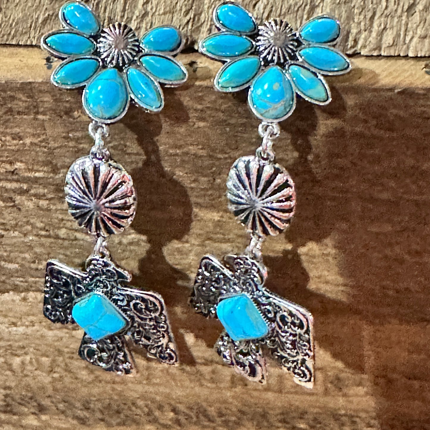 Navajo Thunderbirds & Turquoise: Enchanting Three Charm Dangle Earrings