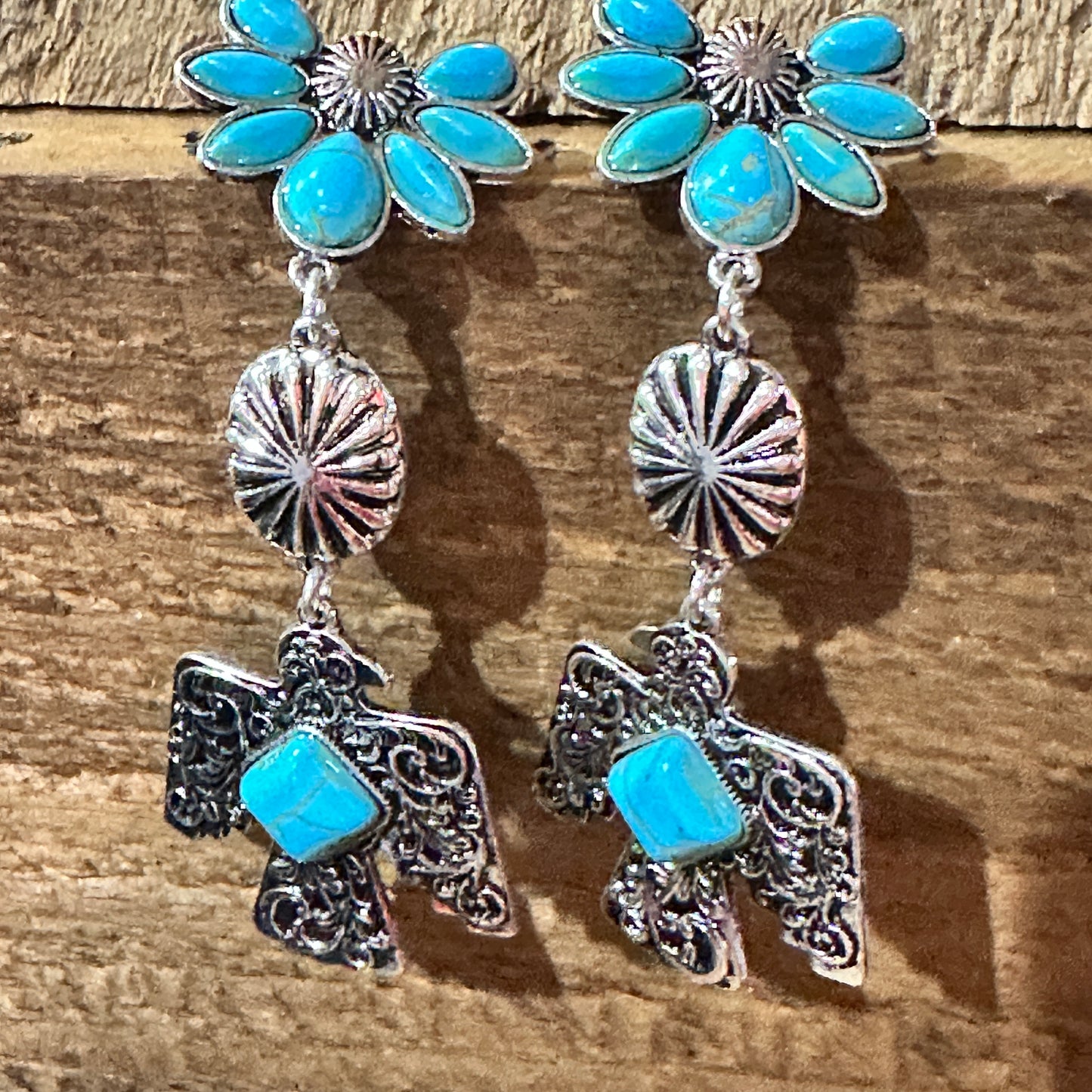 Navajo Thunderbirds & Turquoise: Enchanting Three Charm Dangle Earrings