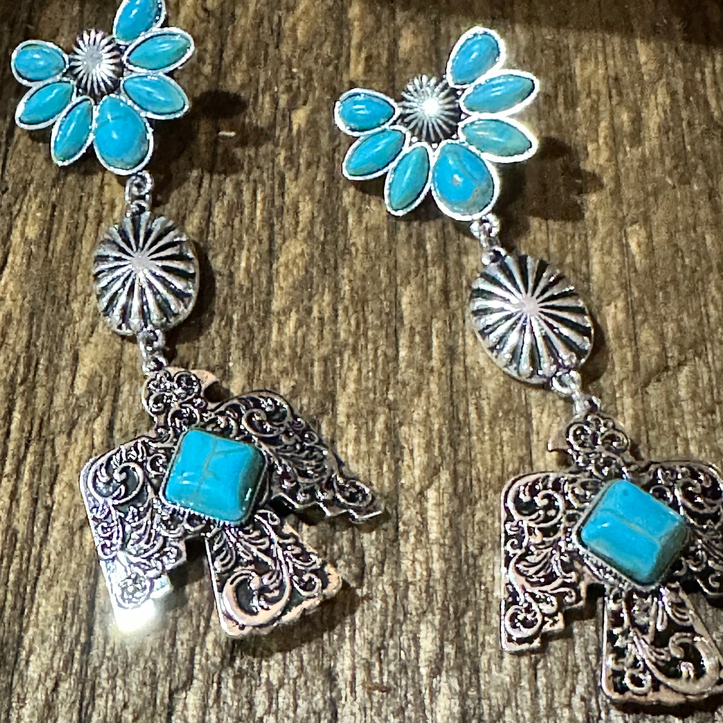 Navajo Thunderbirds & Turquoise: Enchanting Three Charm Dangle Earrings