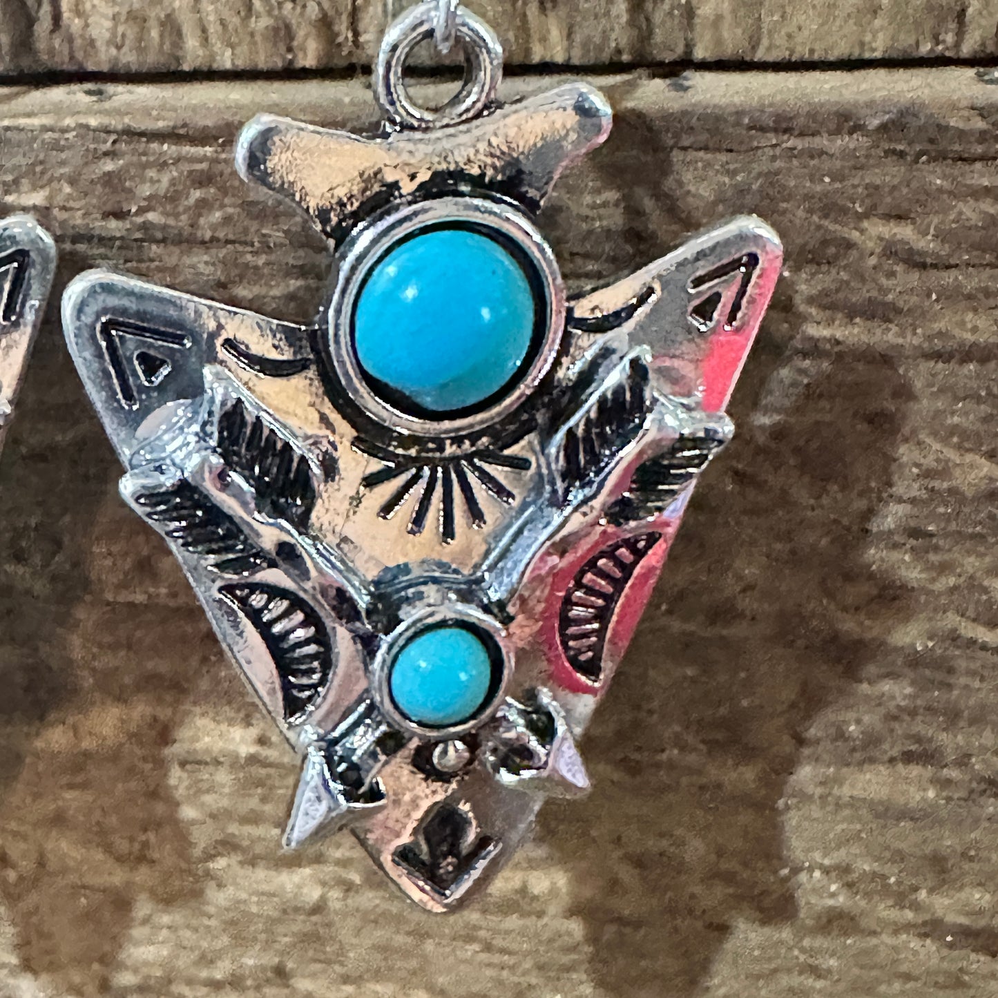 Boho Chic Turquoise-Embellished Native Arrowhead Dangle Earrings, Gift Box