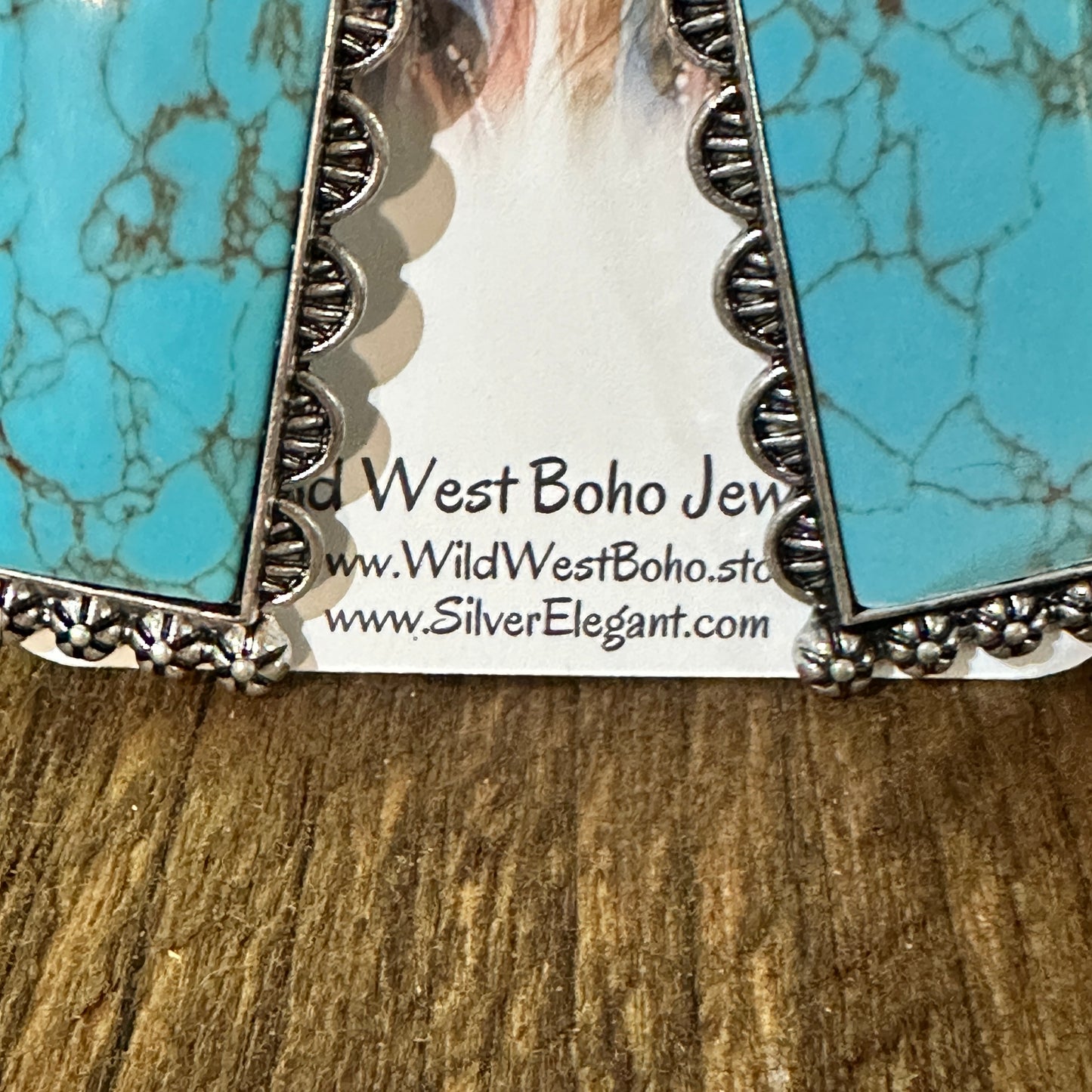 Boho Turquoise Elegance: Crystal-Studded Rectangle Earrings, Gift Box
