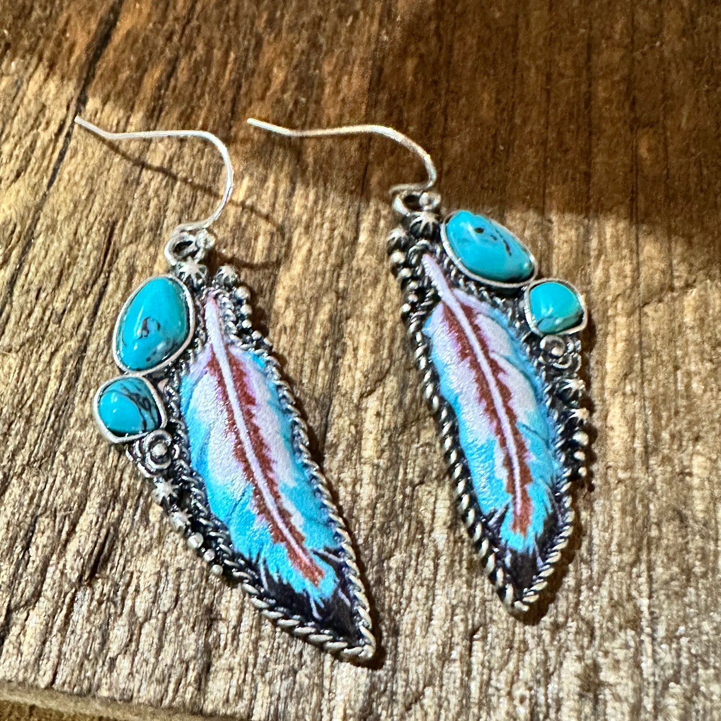 Boho Native American Wild Spirit Feather Dangle Earrings, Gift Box