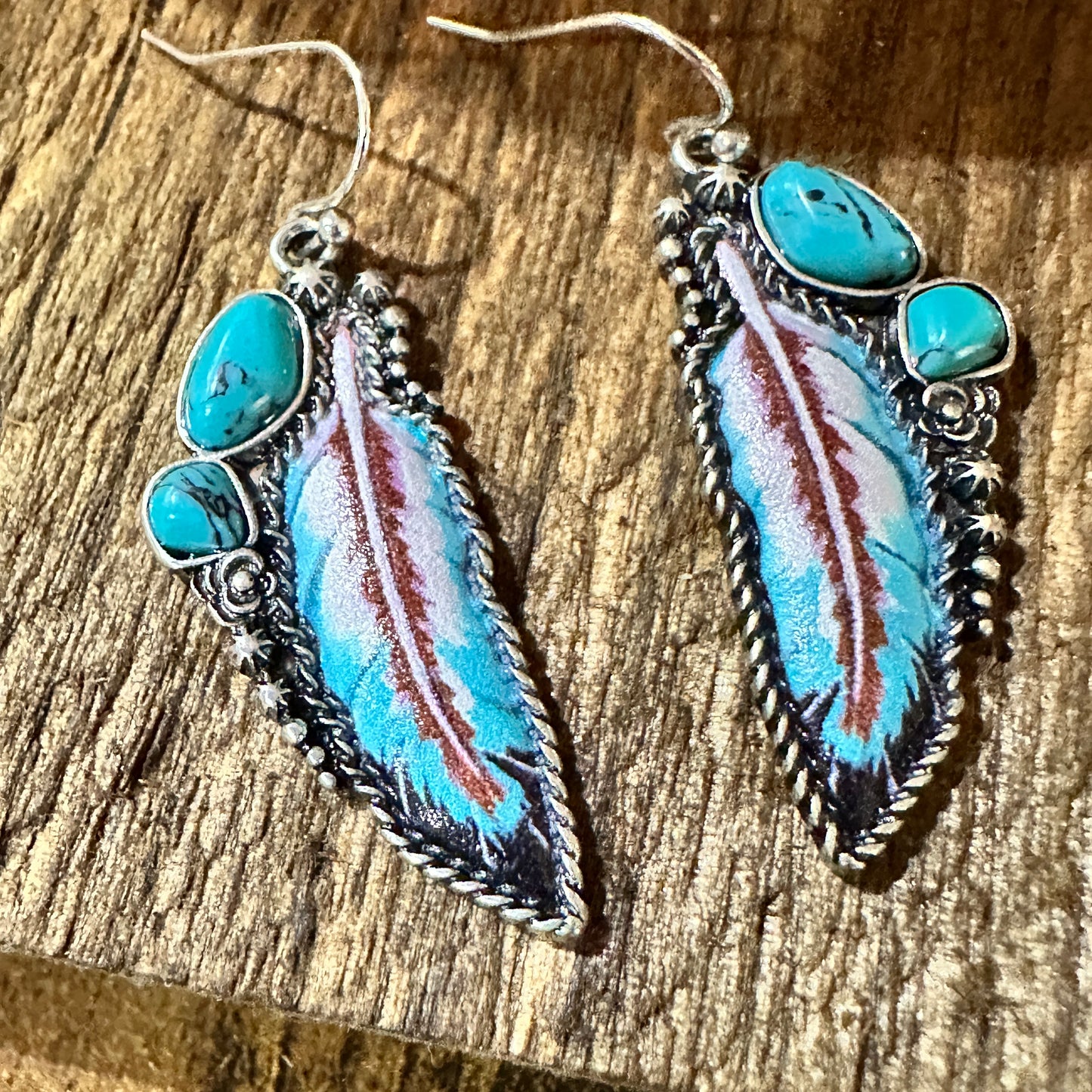 Boho Native American Wild Spirit Feather Dangle Earrings, Gift Box
