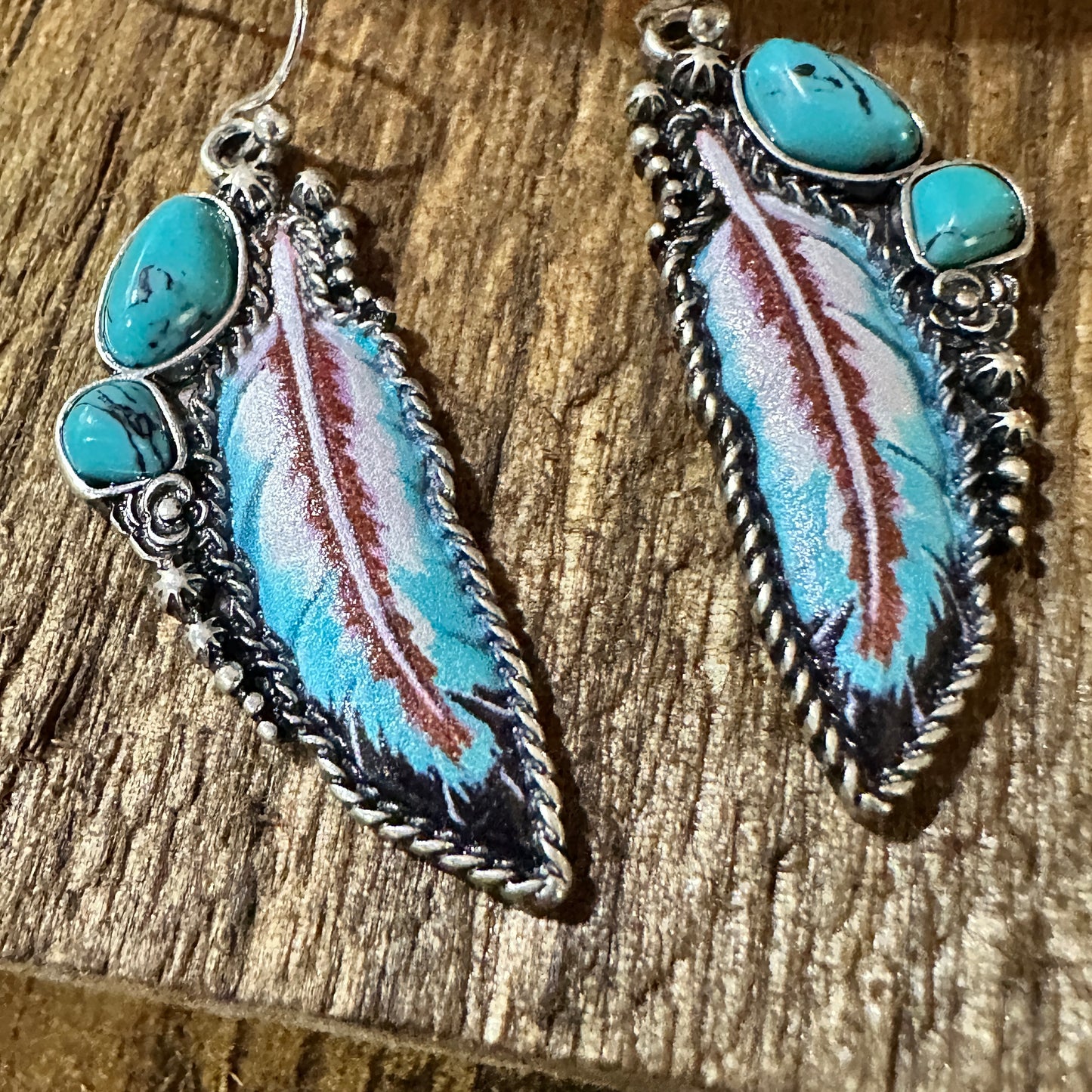 Boho Native American Wild Spirit Feather Dangle Earrings, Gift Box