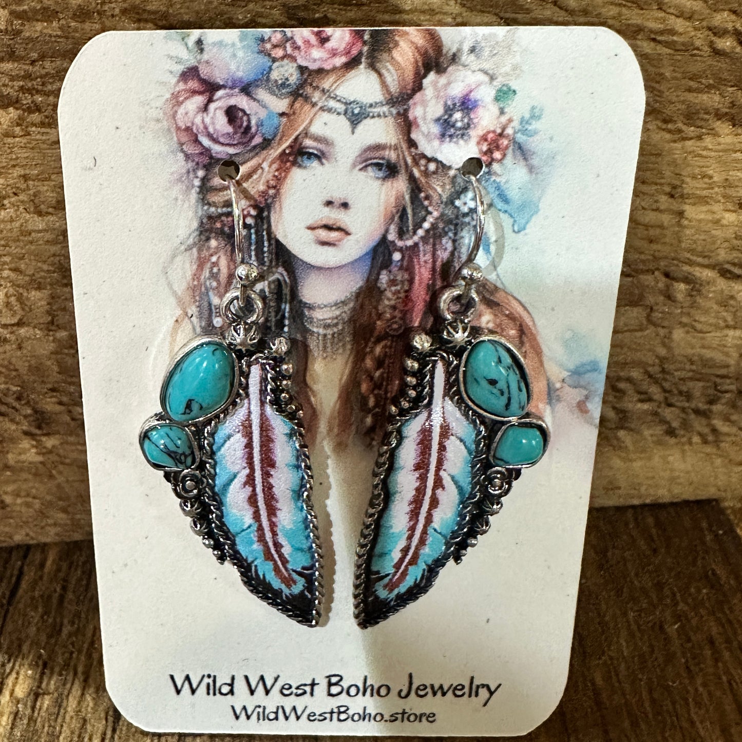 Boho Native American Wild Spirit Feather Dangle Earrings, Gift Box