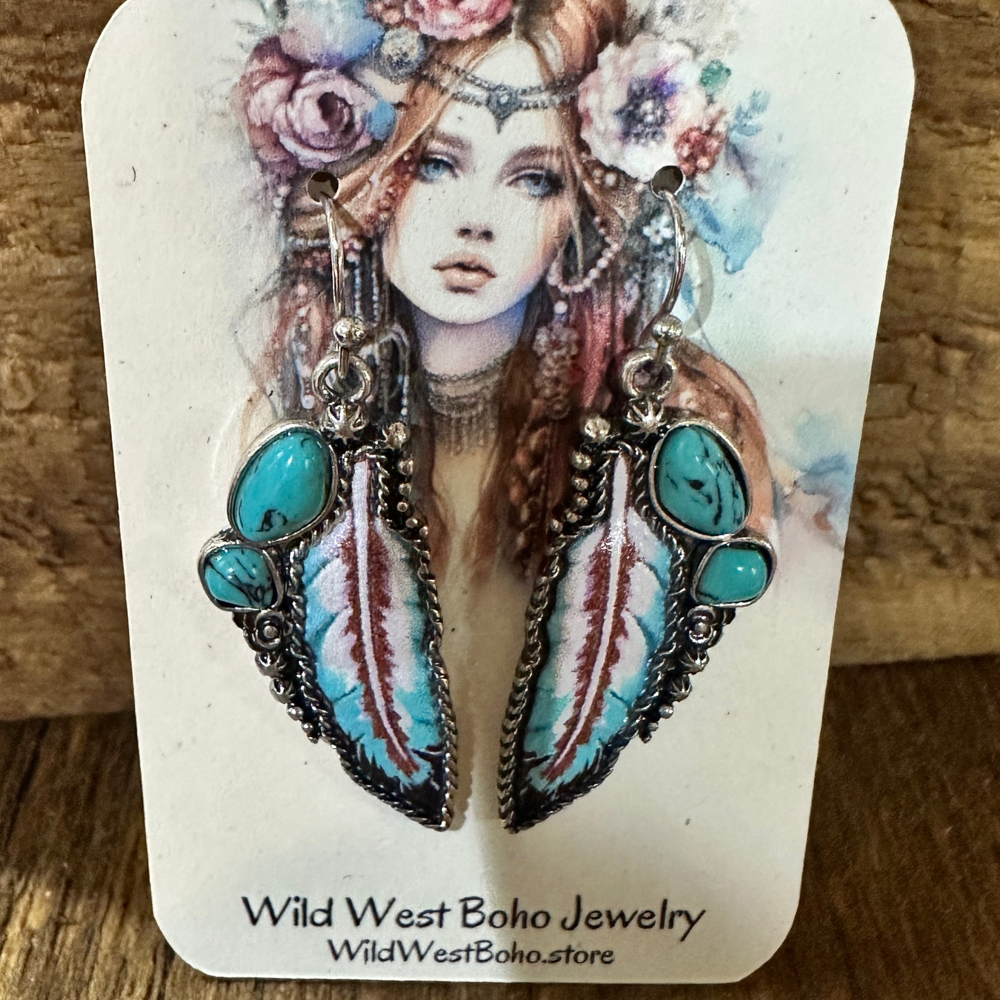 Boho Native American Wild Spirit Feather Dangle Earrings, Gift Box