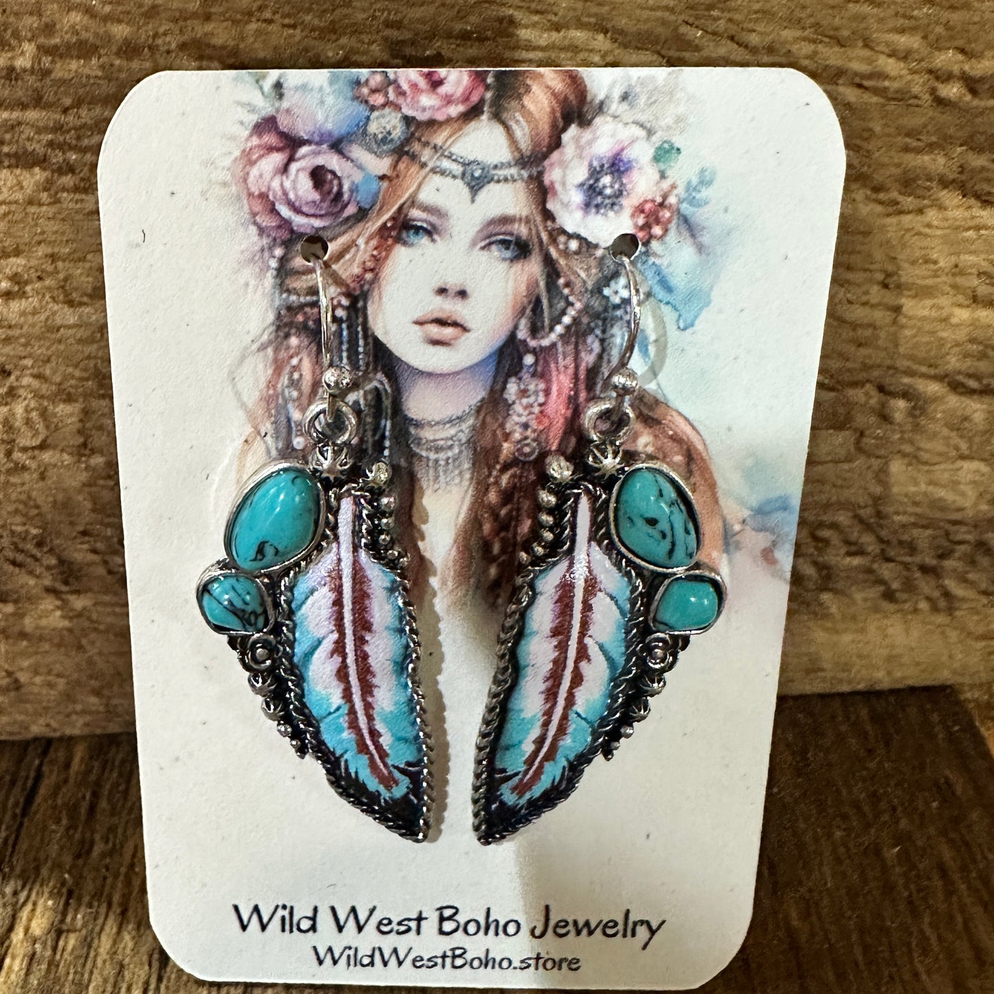Boho Native American Wild Spirit Feather Dangle Earrings, Gift Box
