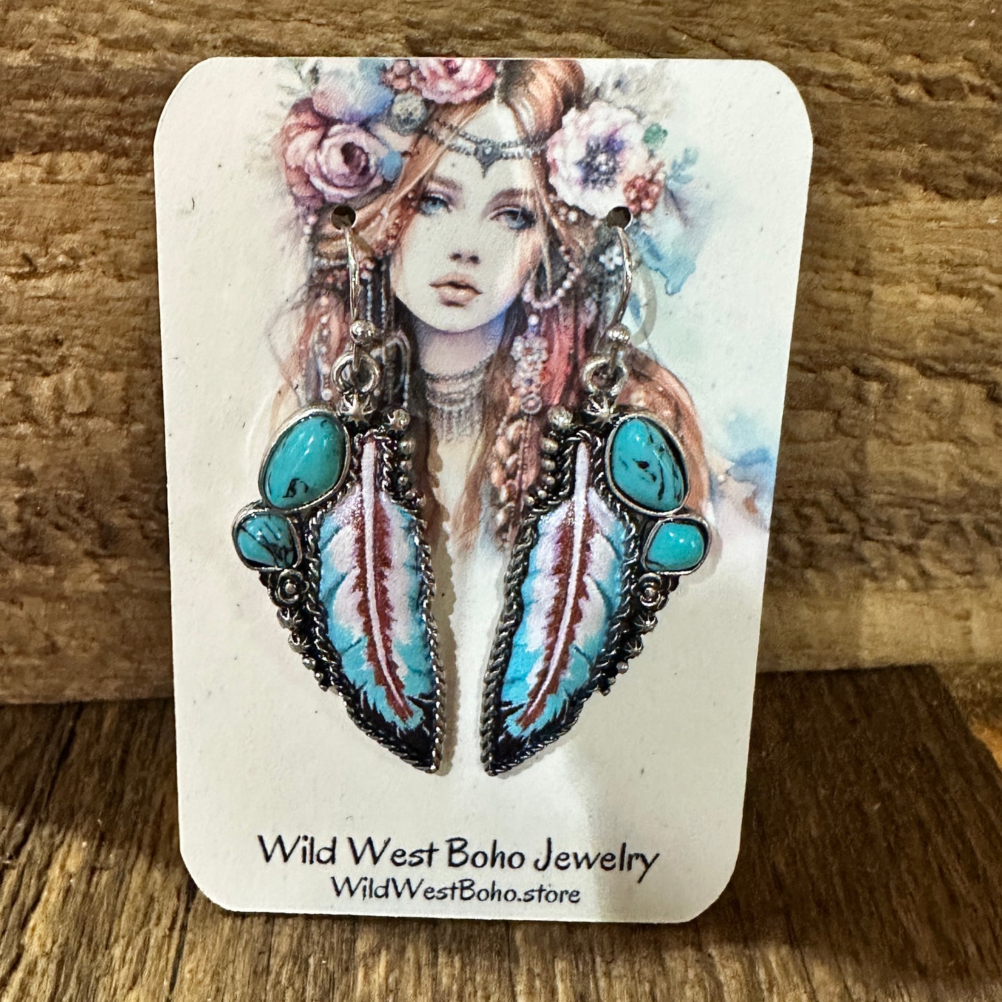 Boho Native American Wild Spirit Feather Dangle Earrings, Gift Box