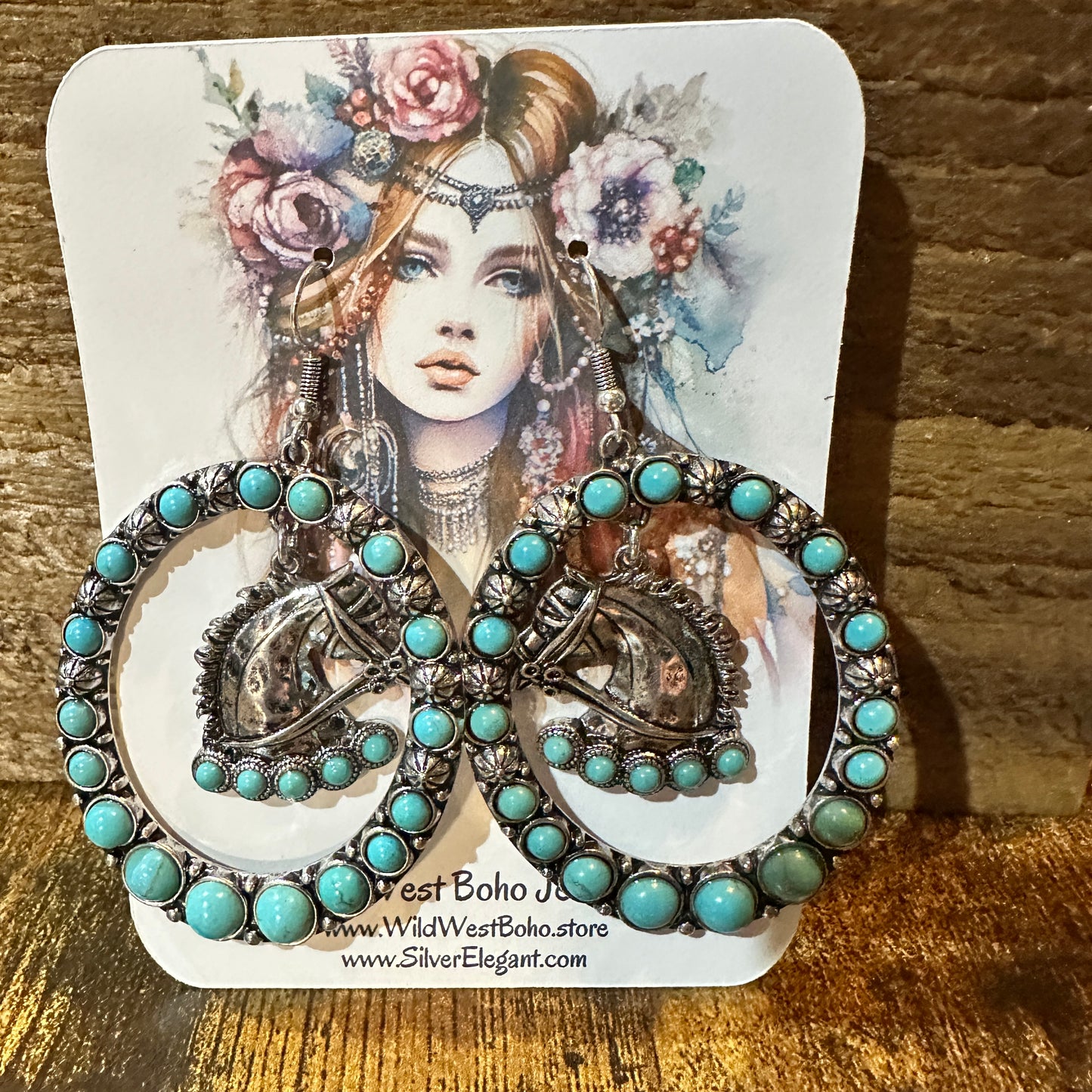 Boho Vibrant Turquoise Horse Estuarian Charm Statement Earrings , Gift Box