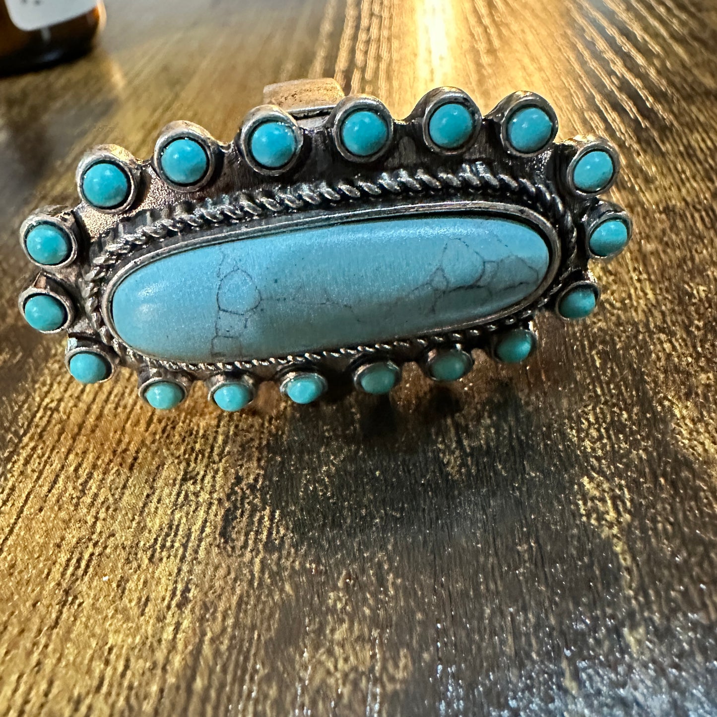Boho Chic Turquoise Dream: Elegant Long Cabochon Stretch Ring, Gift Box