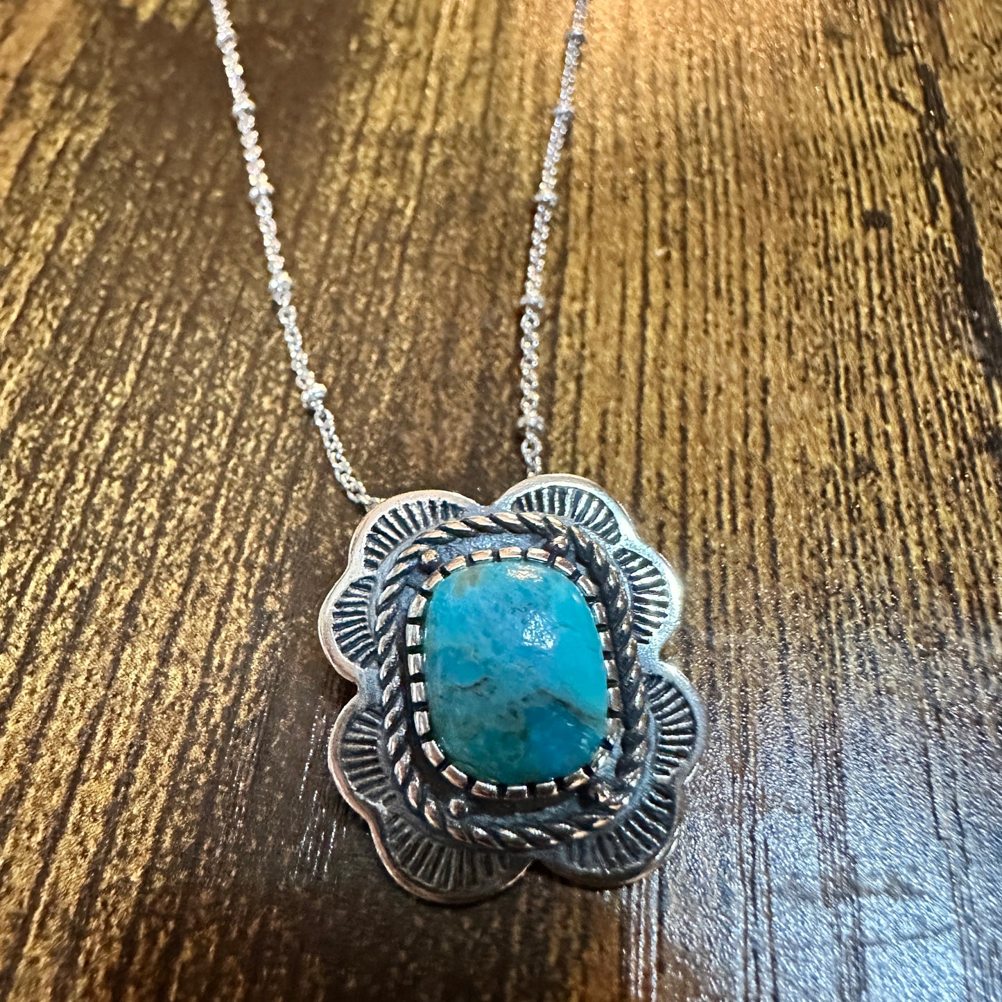 Turquoise Elegance: Sterling Silver Beaded Chain Necklace 16-18", Ships in Gift Box