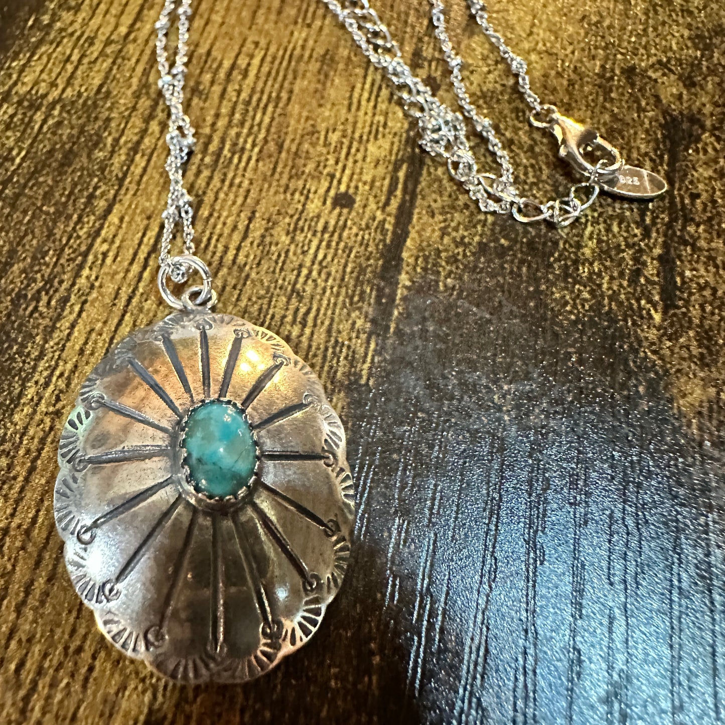 Concho Turquoise Elegance: Adjustable Sterling Silver Beaded Necklace 16-18", Gift Box