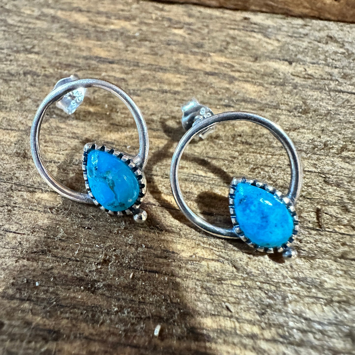 Bohemian Bliss Turquoise Sterling Silver Hoops Stud Earrings, Gift Box