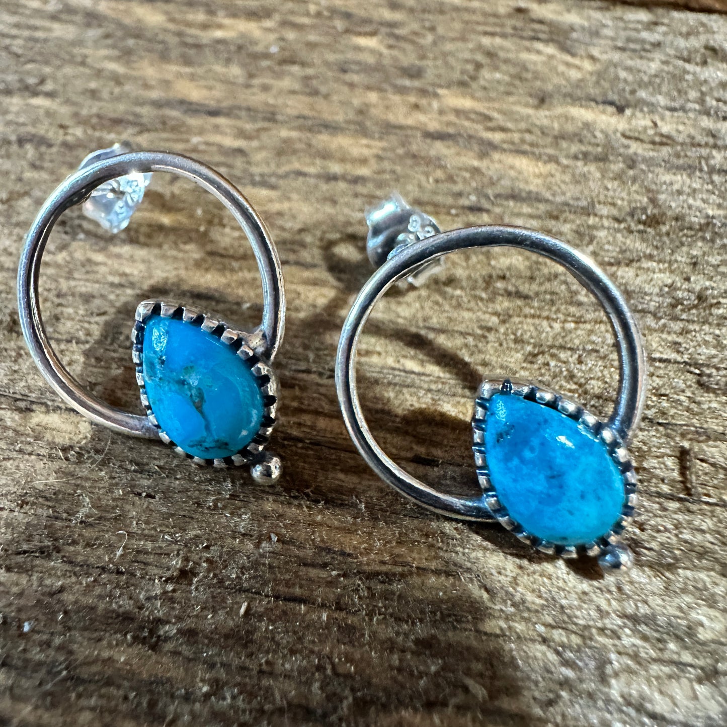Bohemian Bliss Turquoise Sterling Silver Hoops Stud Earrings, Gift Box