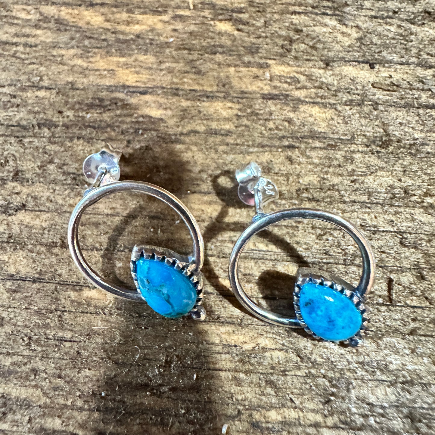 Bohemian Bliss Turquoise Sterling Silver Hoops Stud Earrings, Gift Box