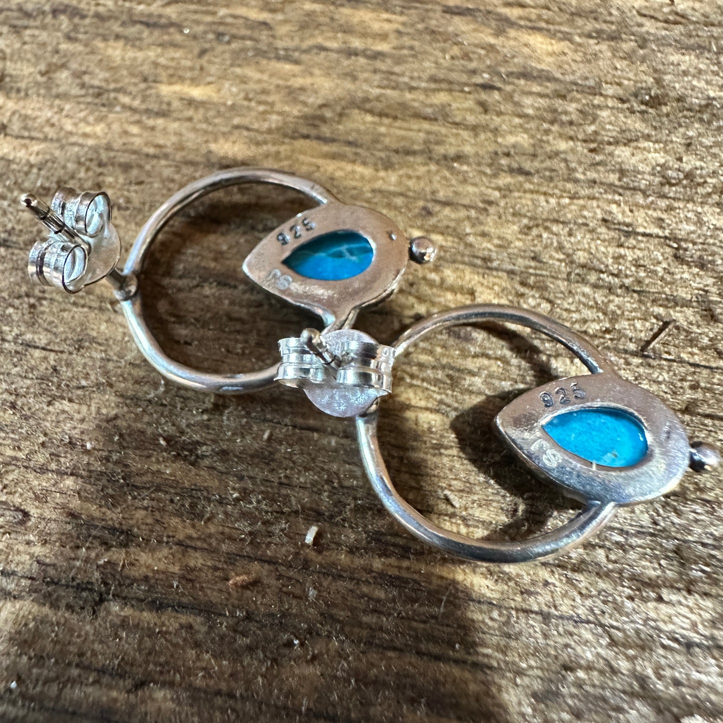 Bohemian Bliss Turquoise Sterling Silver Hoops Stud Earrings, Gift Box