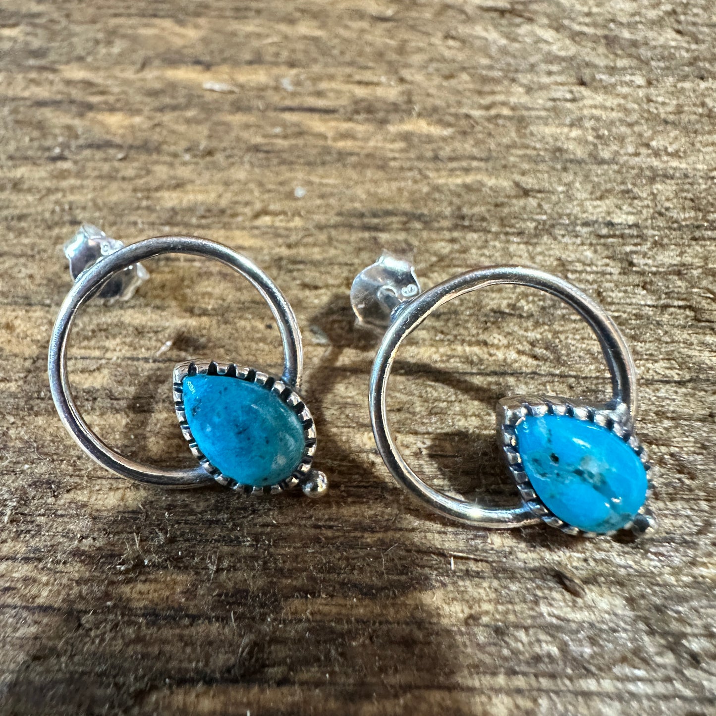 Bohemian Bliss Turquoise Sterling Silver Hoops Stud Earrings, Gift Box