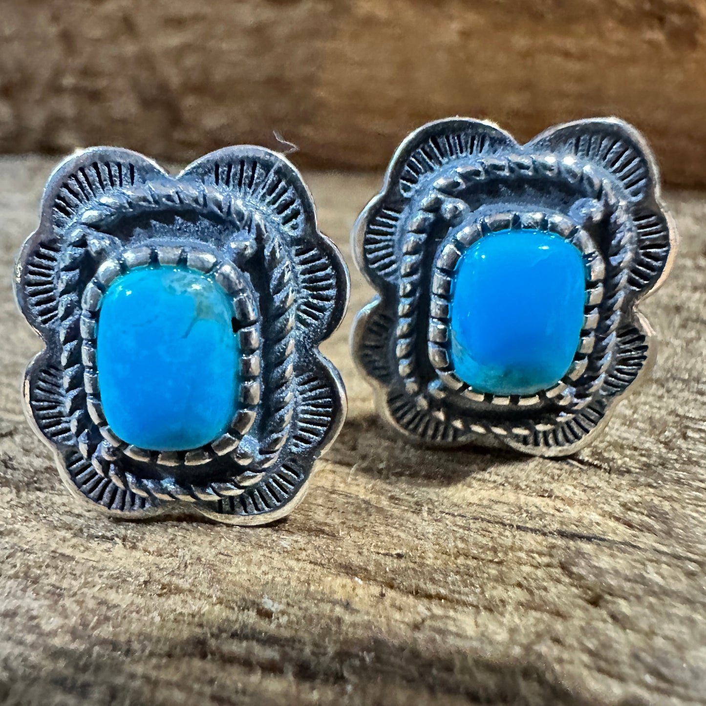 Turquoise Elegance: Sterling Silver Floral Stud Earrings, Ships in Gift Box