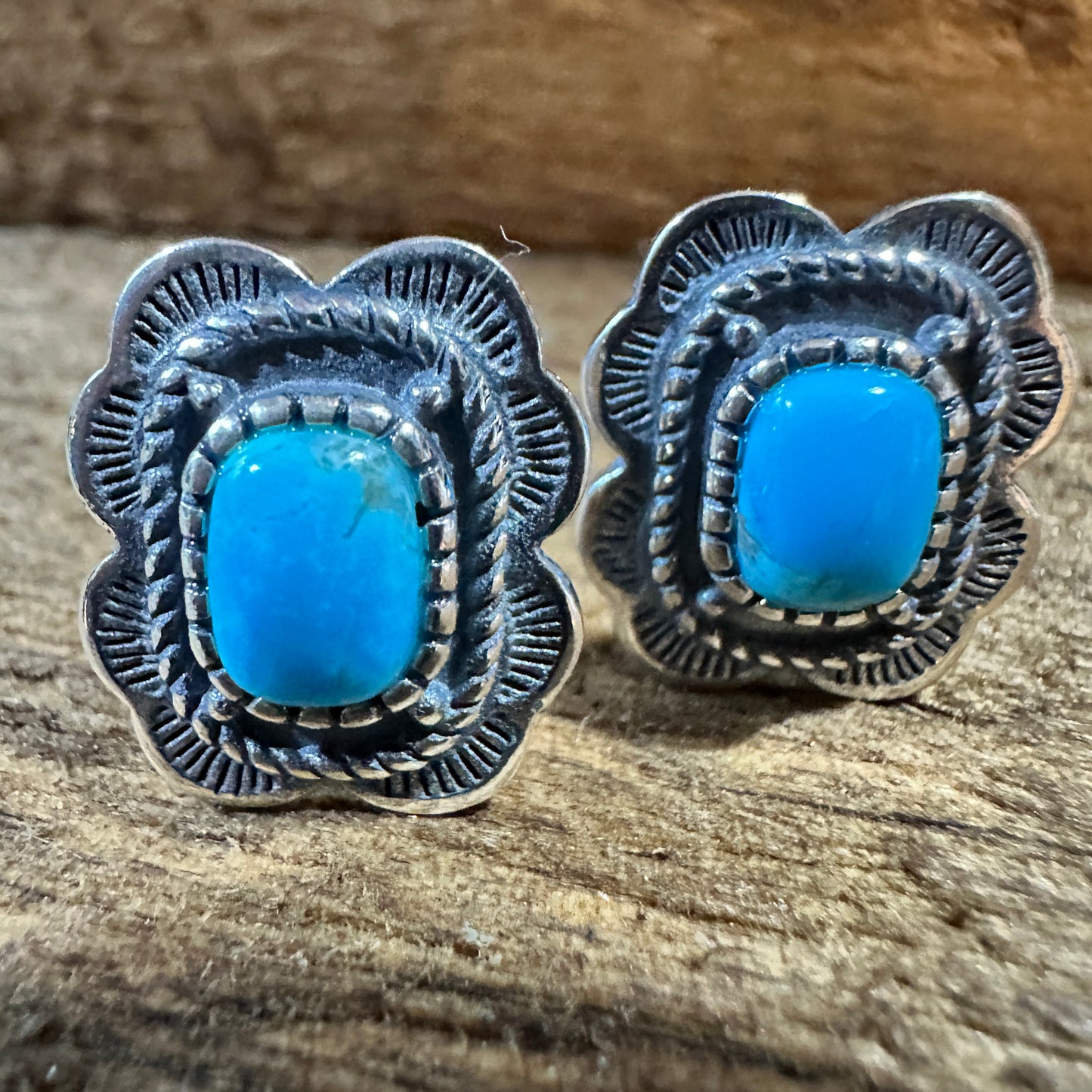 Turquoise Elegance: Sterling Silver Floral Stud Earrings, Ships in Gift Box