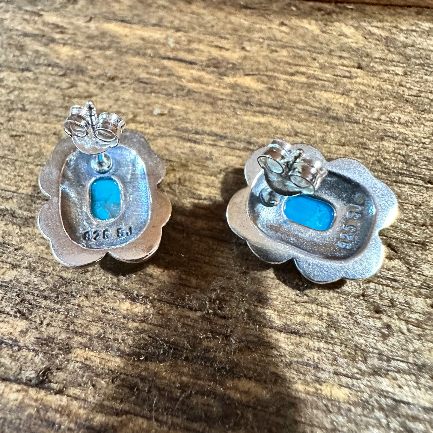 Turquoise Elegance: Sterling Silver Floral Stud Earrings, Ships in Gift Box