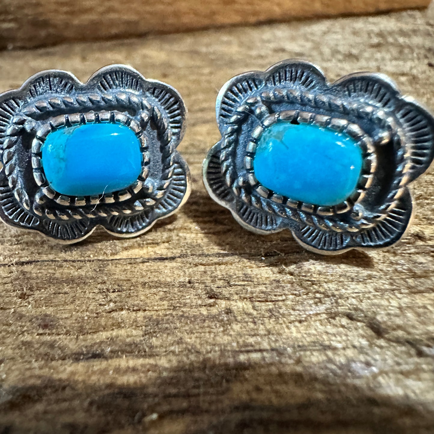 Turquoise Elegance: Sterling Silver Floral Stud Earrings, Ships in Gift Box