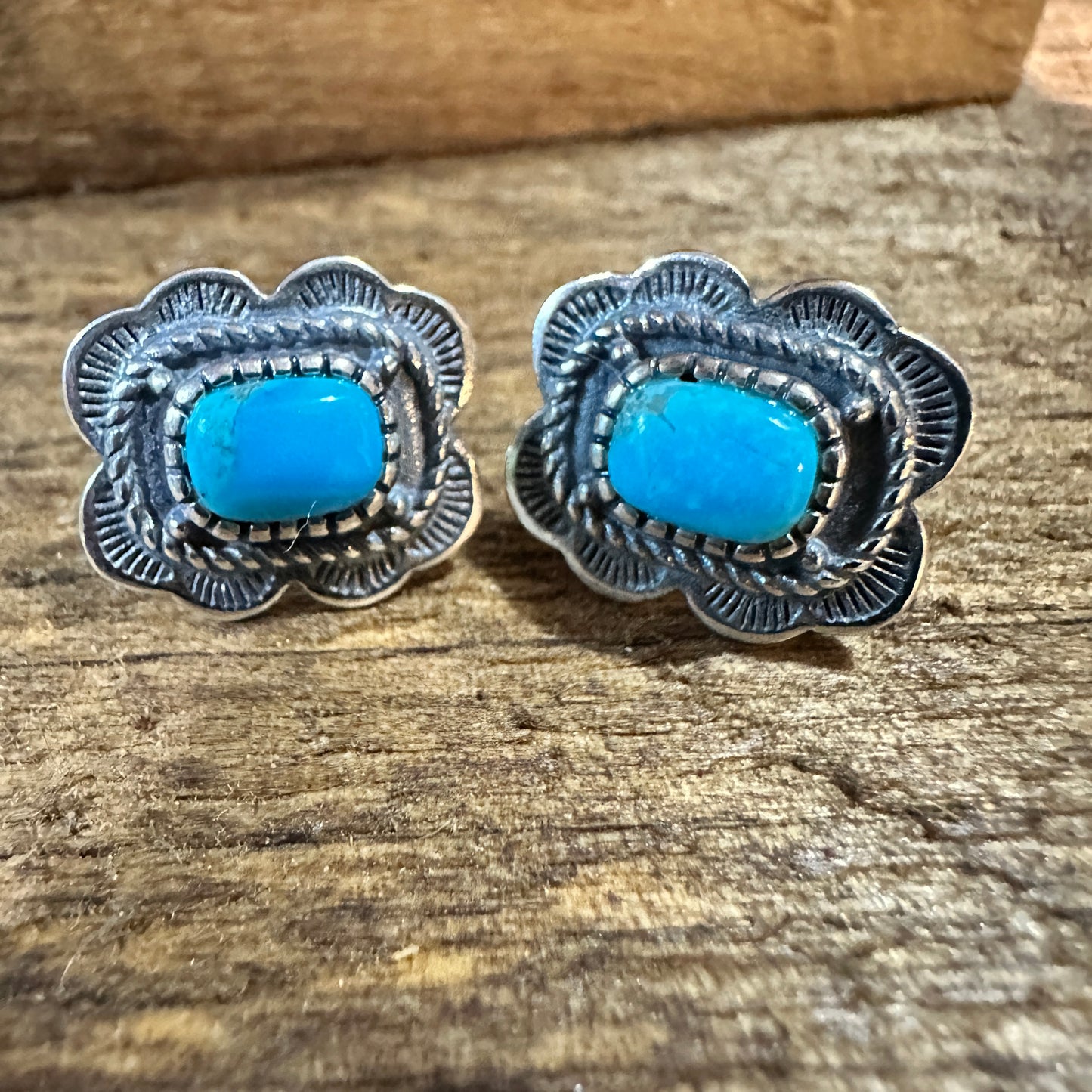 Turquoise Elegance: Sterling Silver Floral Stud Earrings, Ships in Gift Box