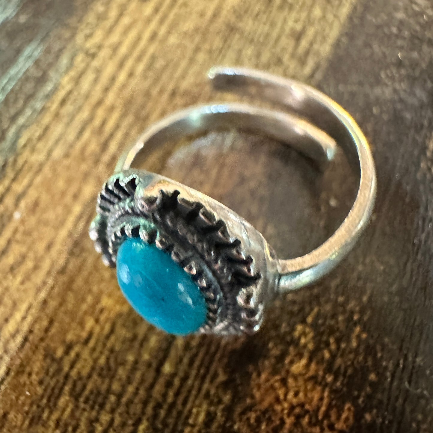 Boho Native American Turquoise Elegance: Adjustable Sterling Silver Ring, Gift Box