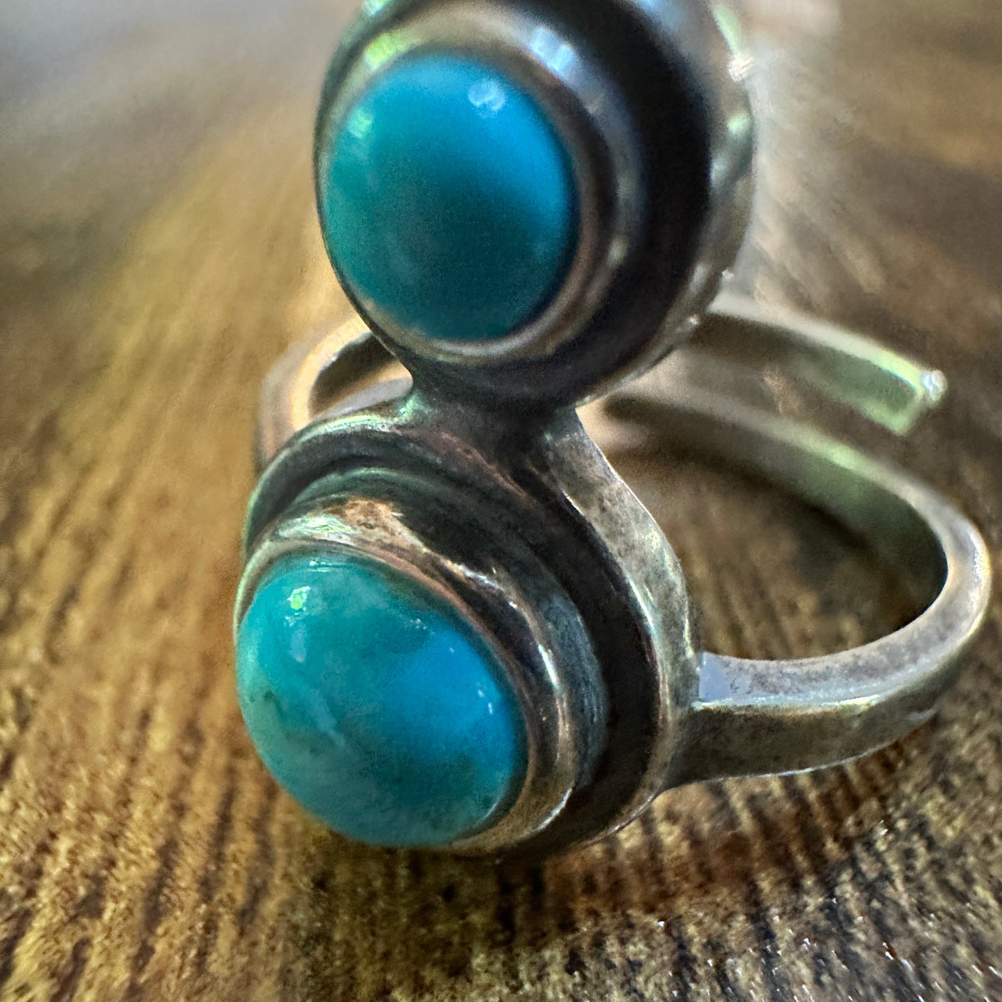 Boho Native American Turquoise Serenity Sterling Silver Adjustable Ring, Gift Box