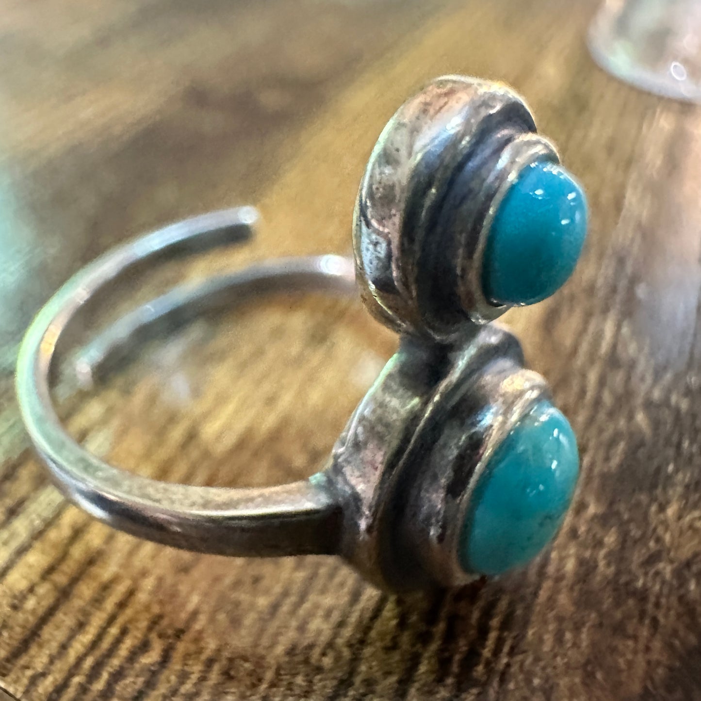 Boho Native American Turquoise Serenity Sterling Silver Adjustable Ring, Gift Box