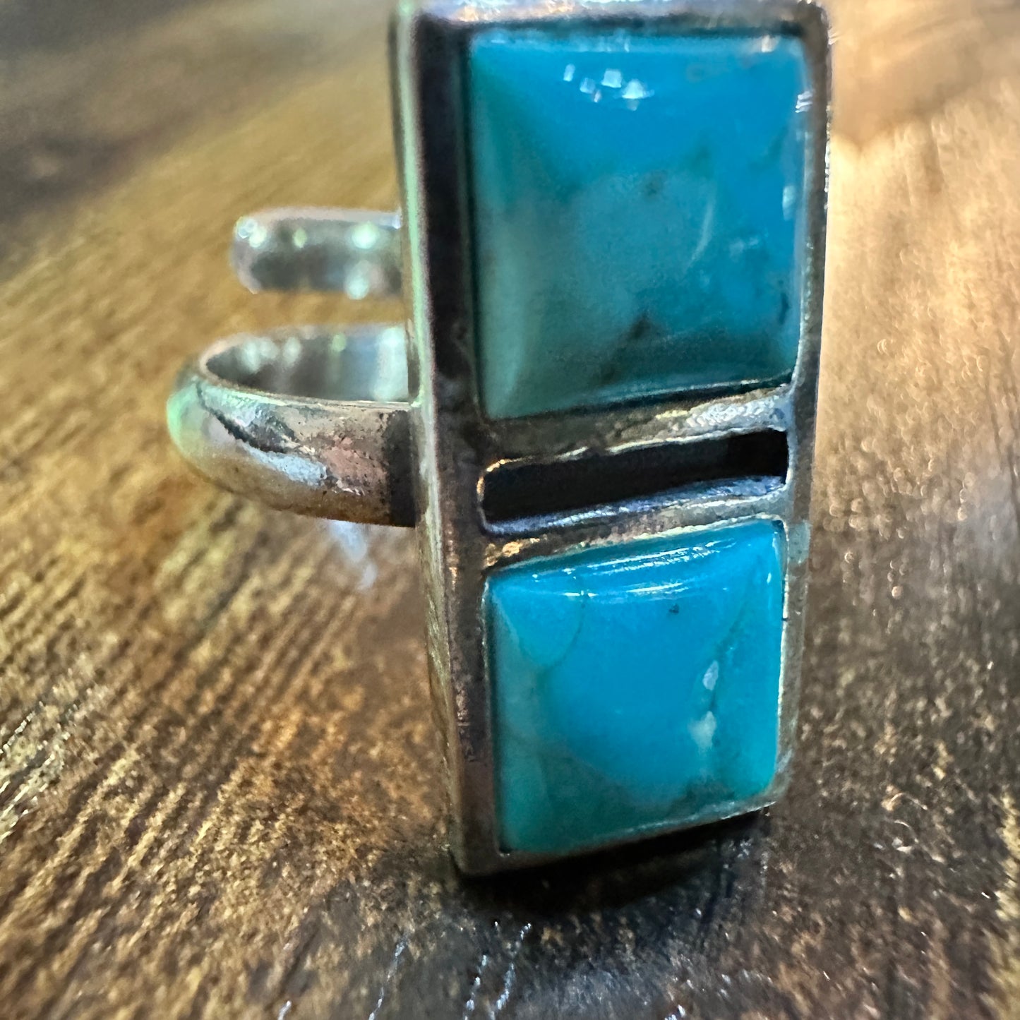Boho Native American Turquoise Dream Sterling Silver Adjustable Ring, Gift Box