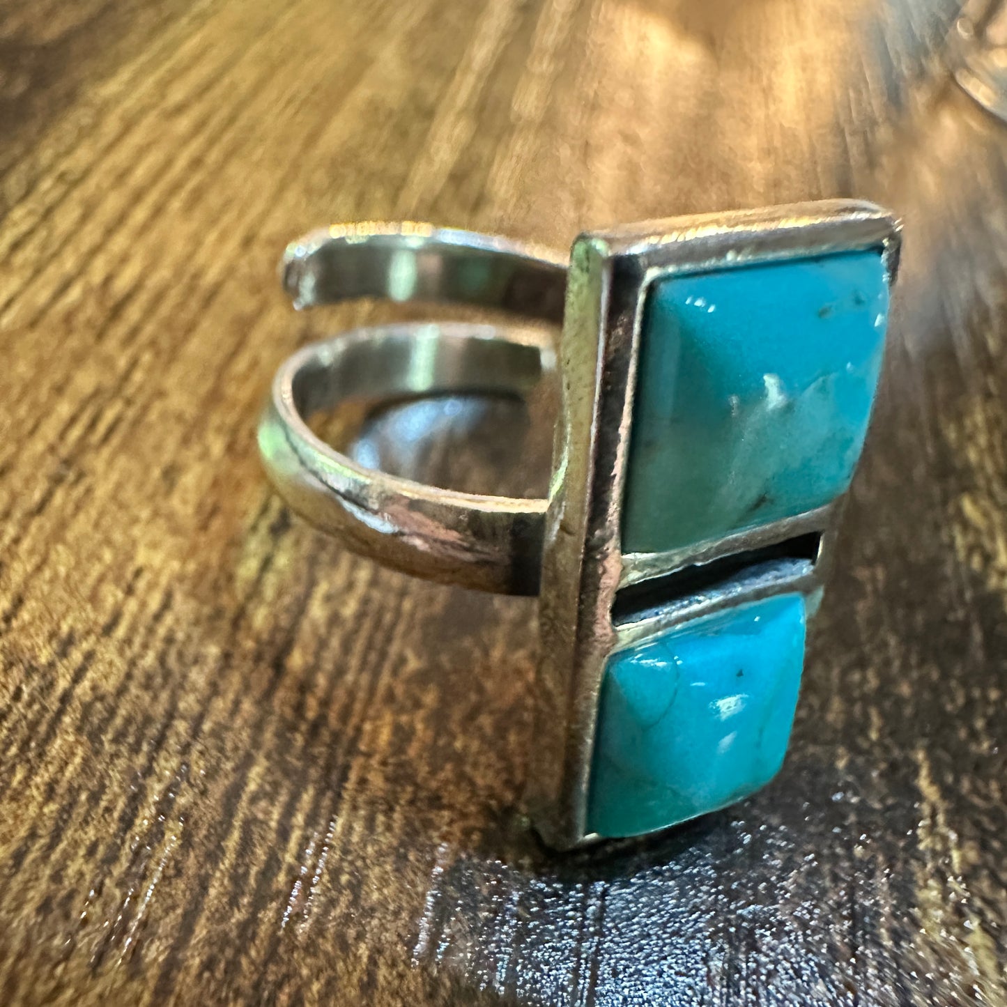 Boho Native American Turquoise Dream Sterling Silver Adjustable Ring, Gift Box