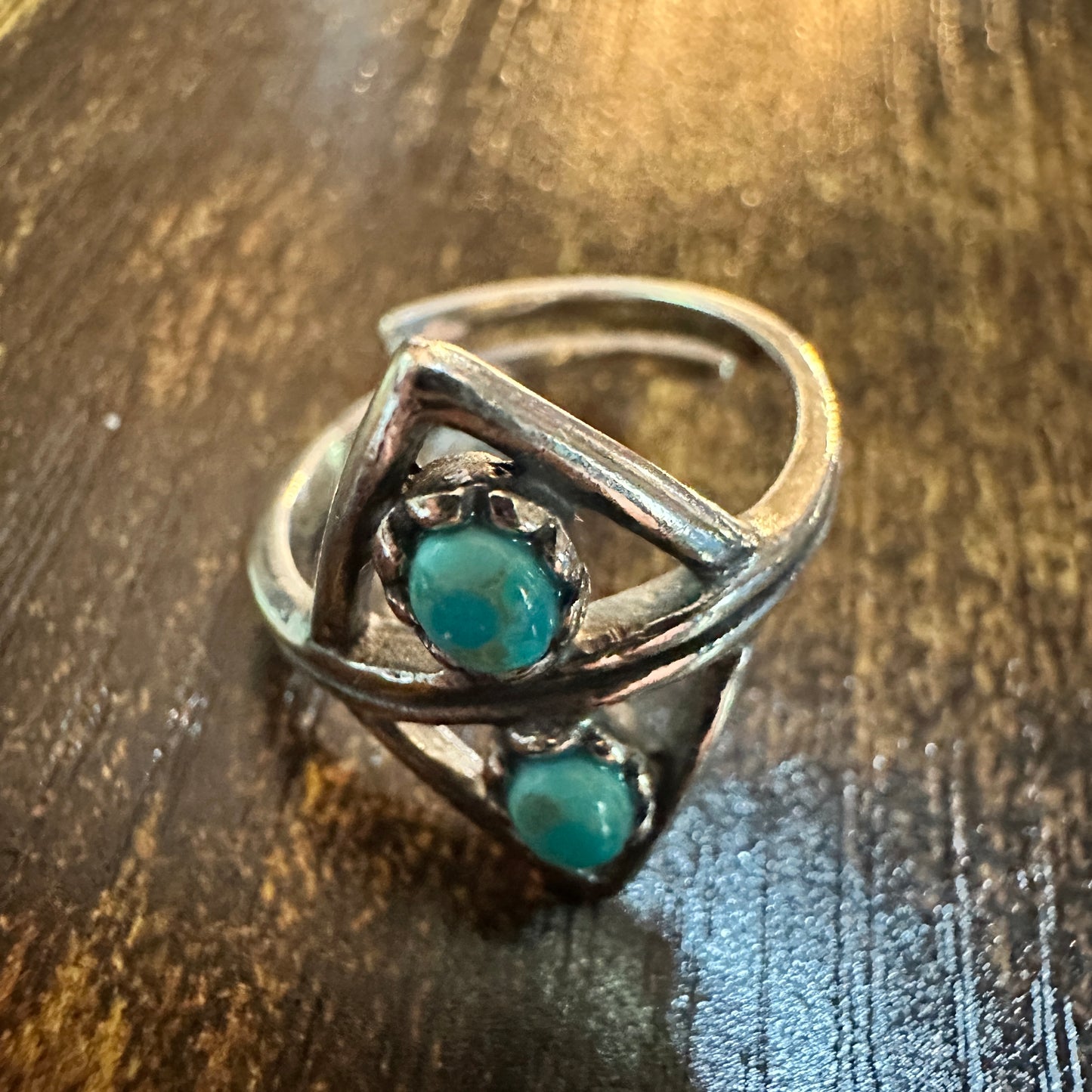 Boho Native American Turquoise Serenity Adjustable Sterling Silver Ring, Gift Box