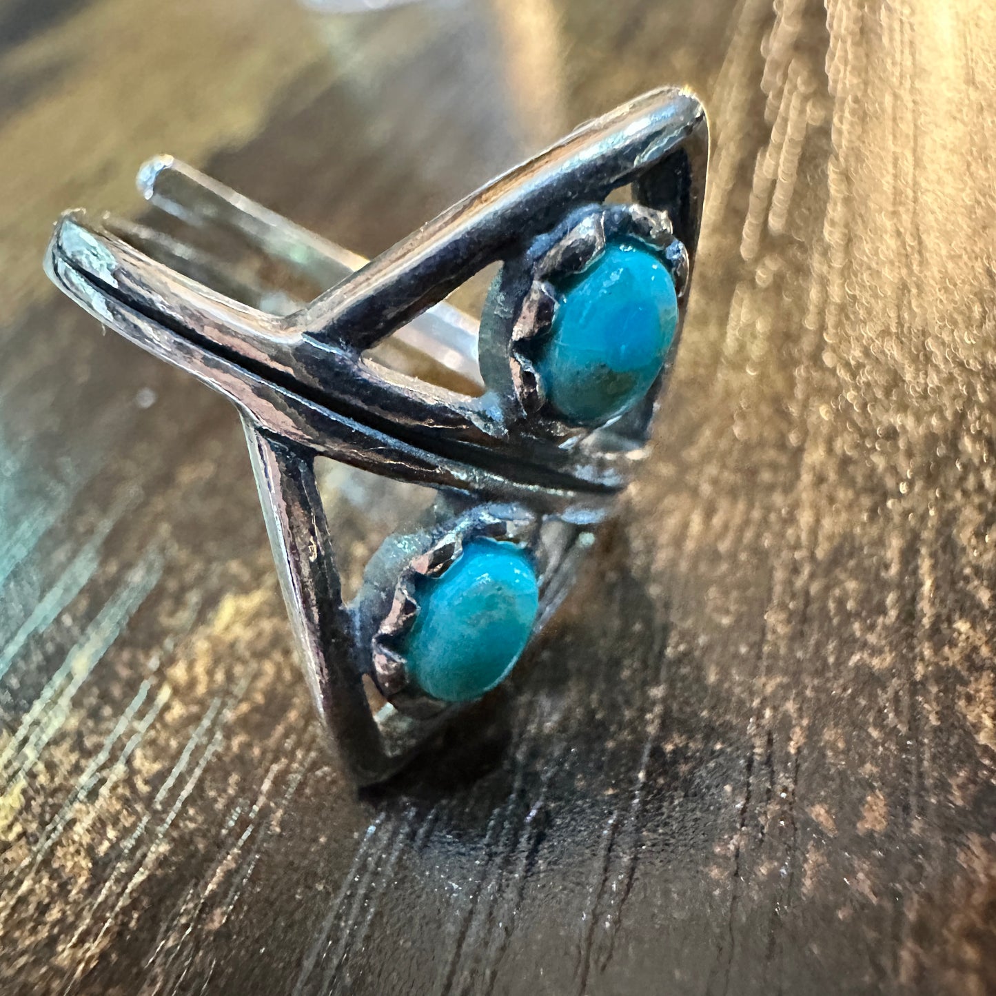 Boho Native American Turquoise Serenity Adjustable Sterling Silver Ring, Gift Box
