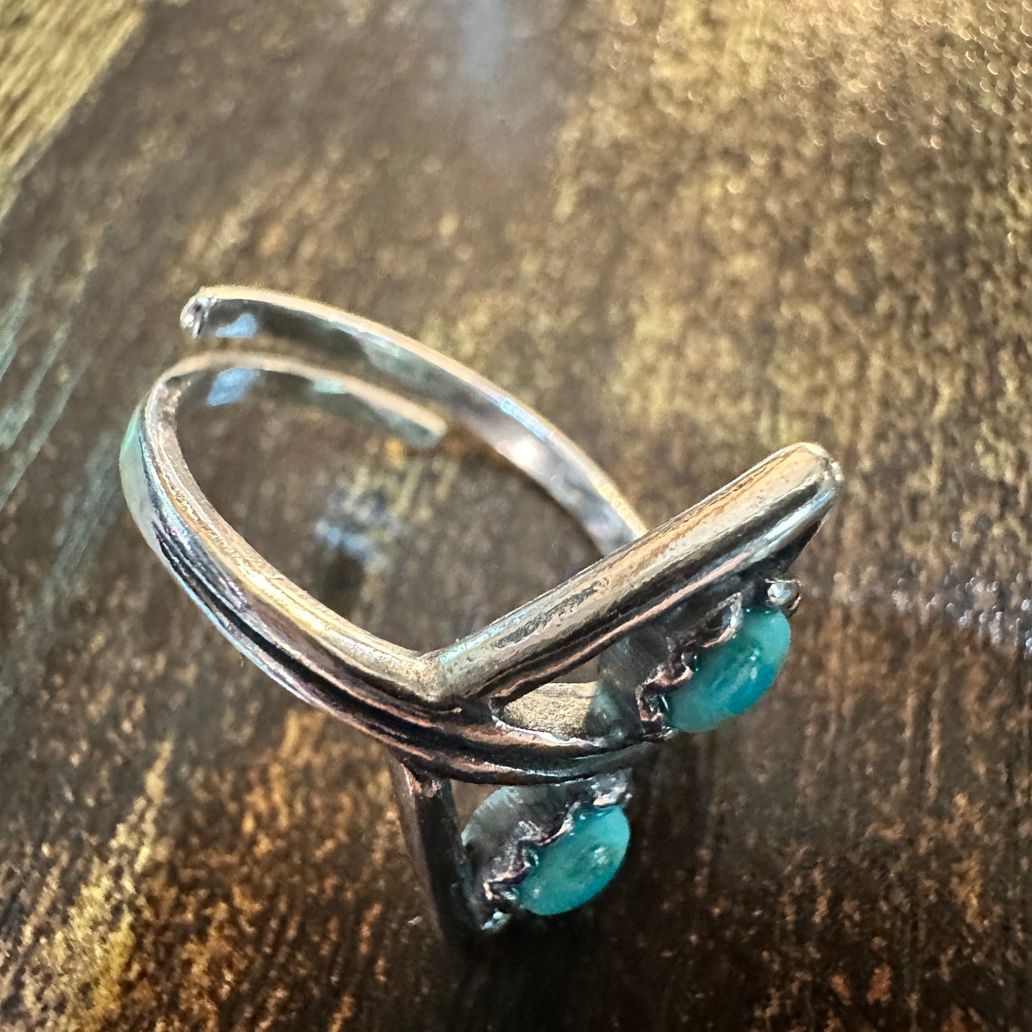 Boho Native American Turquoise Serenity Adjustable Sterling Silver Ring, Gift Box