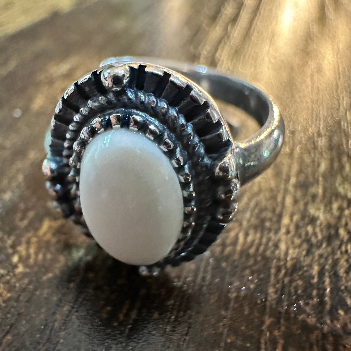 Boho Native American Radiant White Agate Statement Ring, Sterling Silver, Gift Box