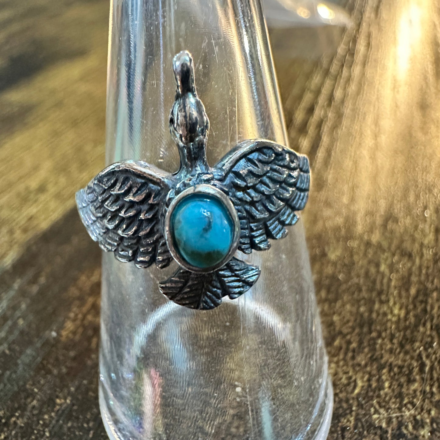 Boho Chic Native American Guardian Hawk Turquoise Ring: Size 7, 8,10, Gift Box