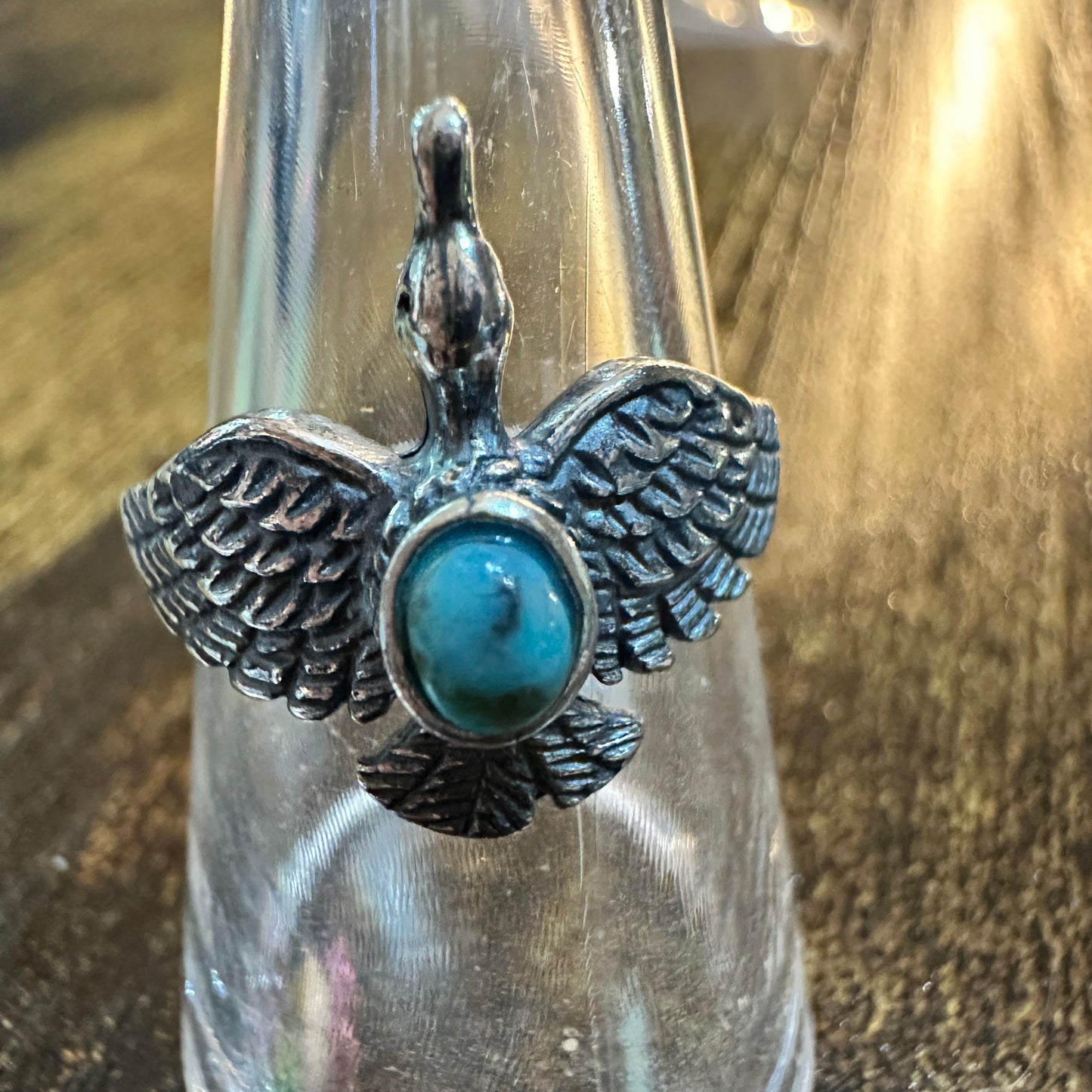 Boho Chic Native American Guardian Hawk Turquoise Ring: Size 7, 8,10, Gift Box