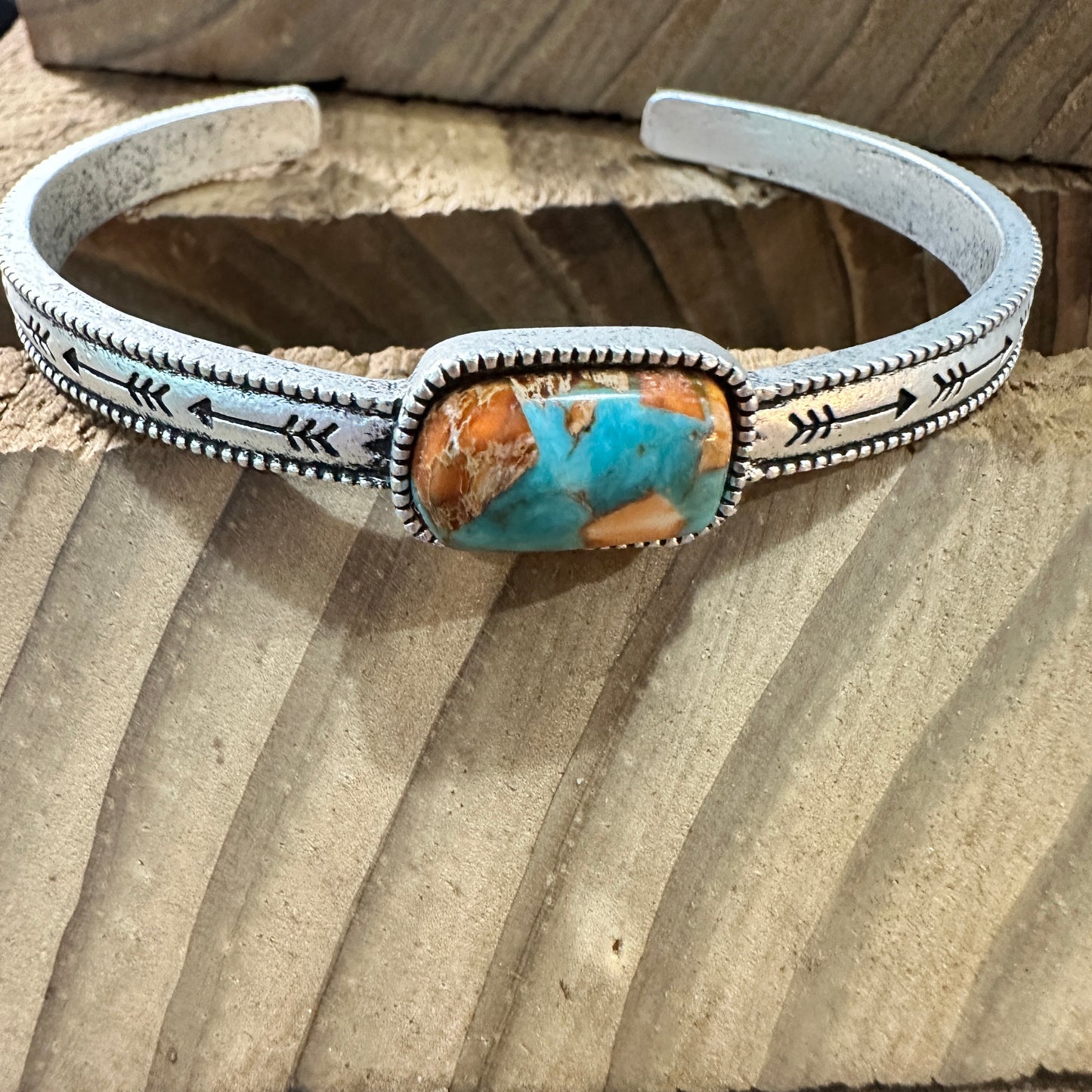 Gemstone Cuff Bracelet in Antique Silver Finish, Southwestern Cowgirl Bangle, Ships in Gift Box