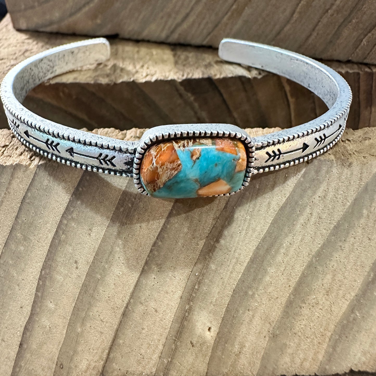 Gemstone Cuff Bracelet in Antique Silver Finish, Southwestern Cowgirl Bangle, Ships in Gift Box