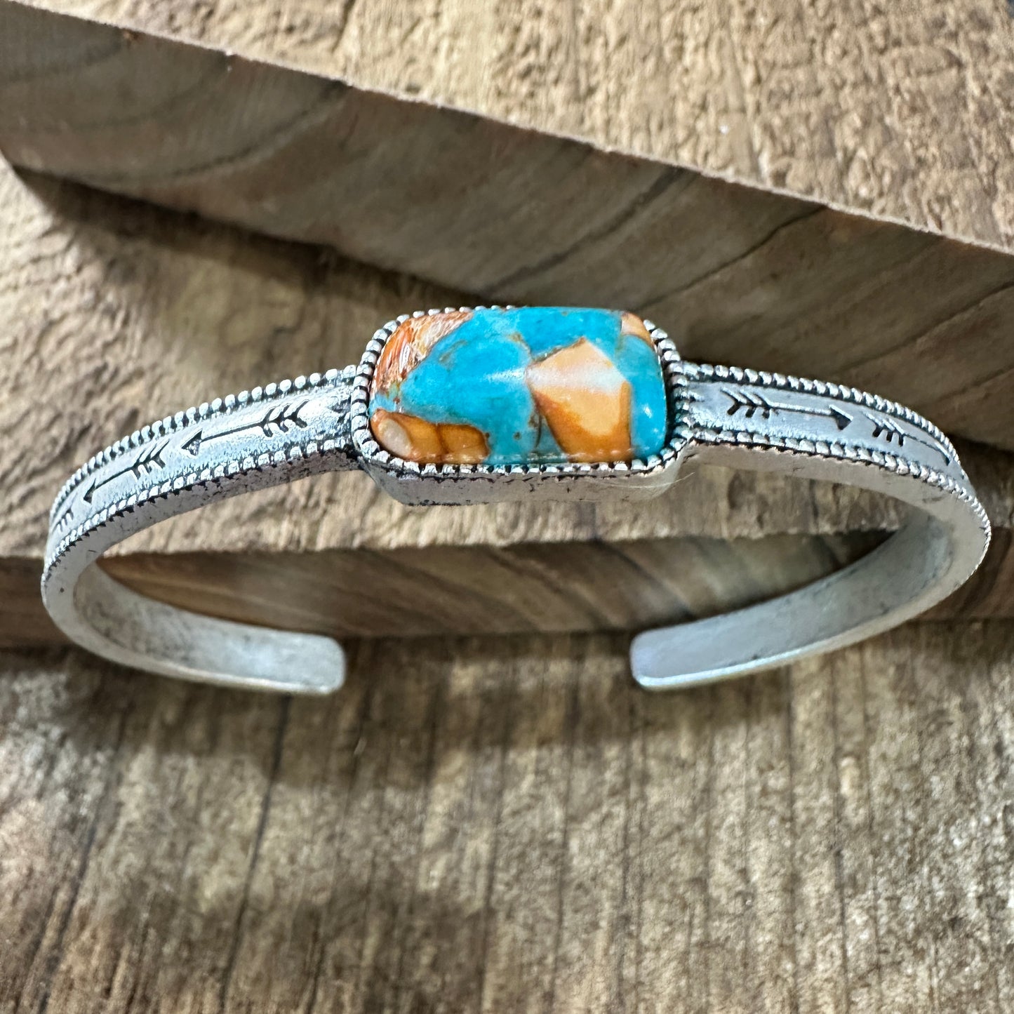 Gemstone Cuff Bracelet in Antique Silver Finish, Southwestern Cowgirl Bangle, Ships in Gift Box