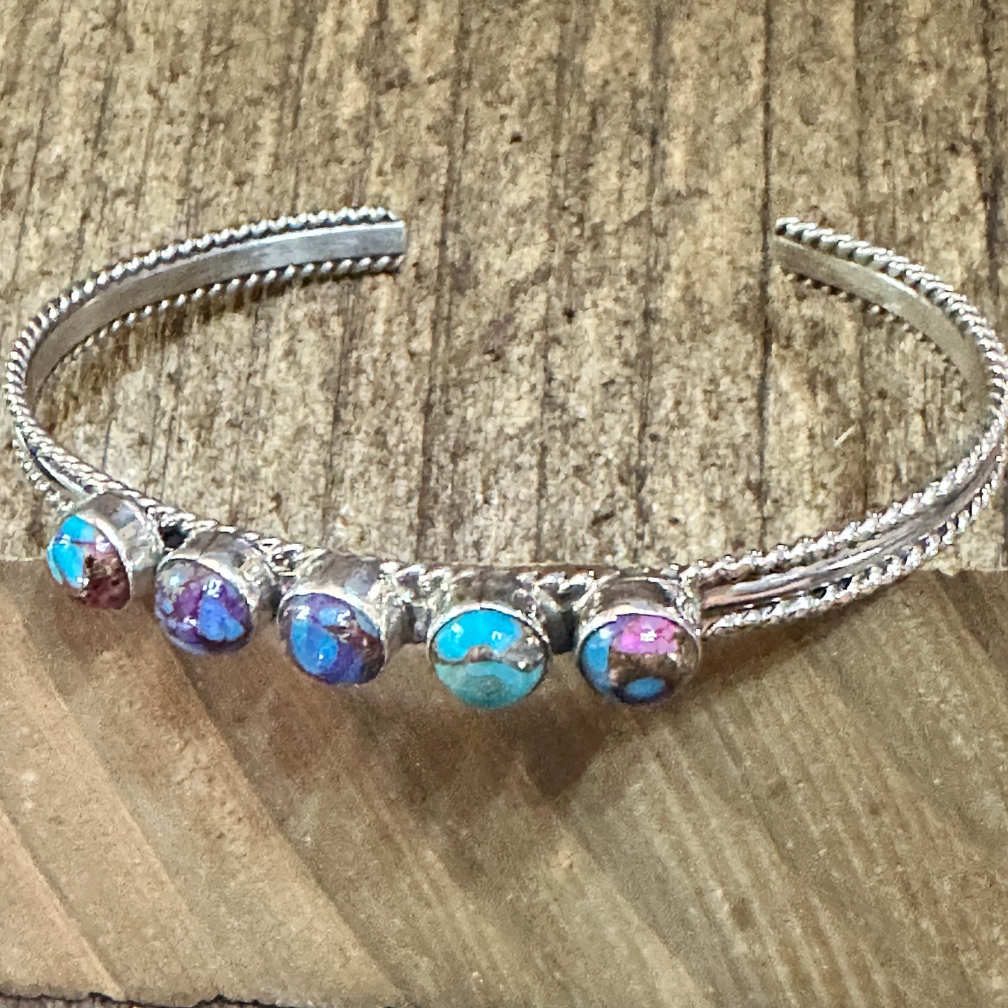 Navajo Pink Dream Mojave & Sterling Silver Cuff Bracelet, Natural Stone, Signed