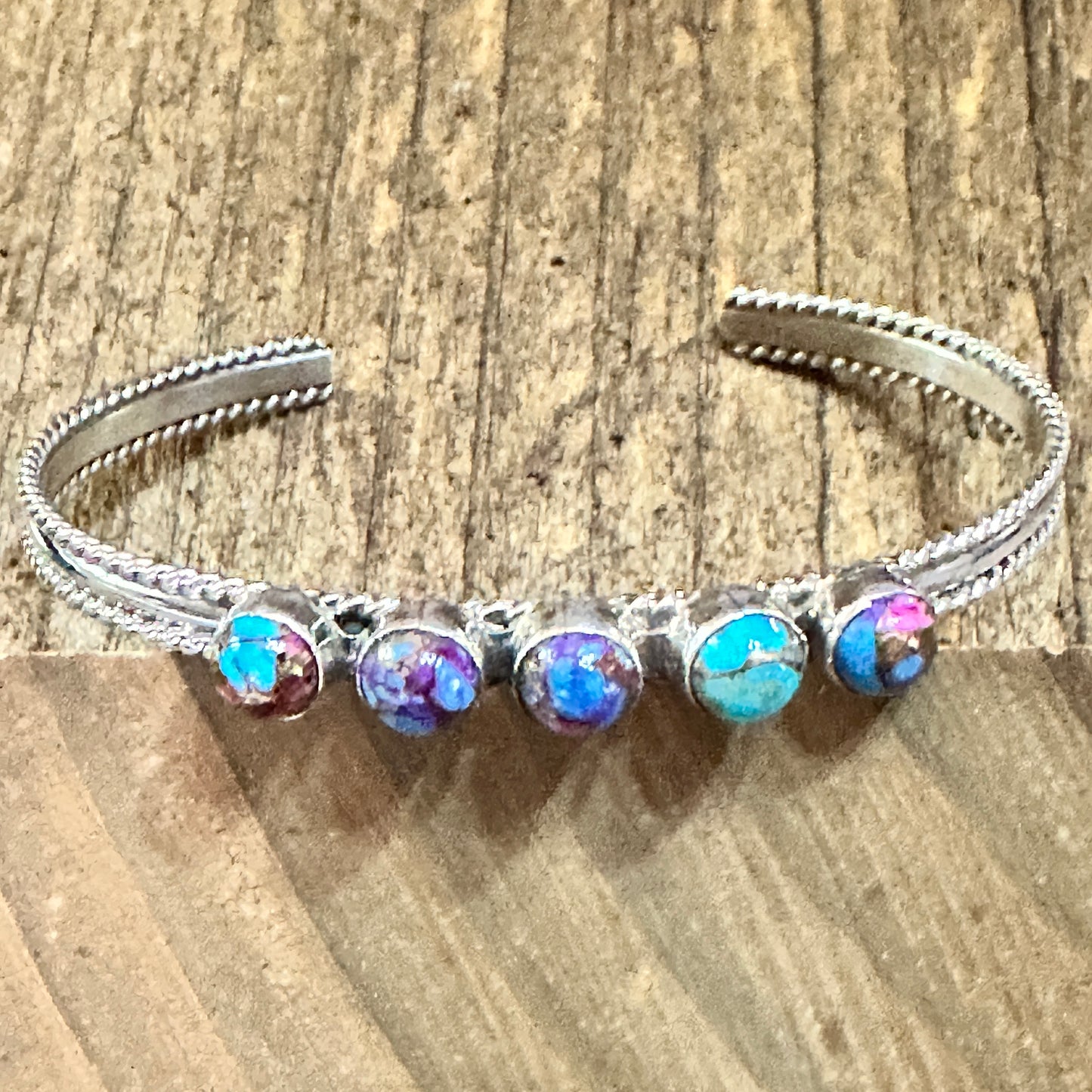 Navajo Pink Dream Mojave & Sterling Silver Cuff Bracelet, Natural Stone, Signed