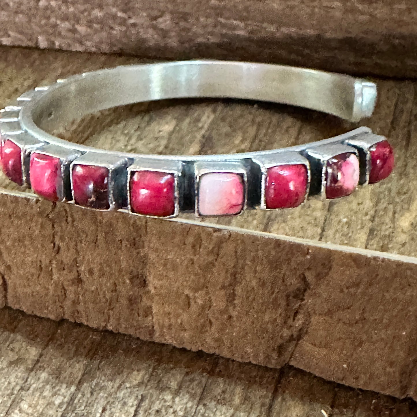 Handmade Sterling Silver Rose Dahlia Cuff Bracelet, Signed, Natural Stones