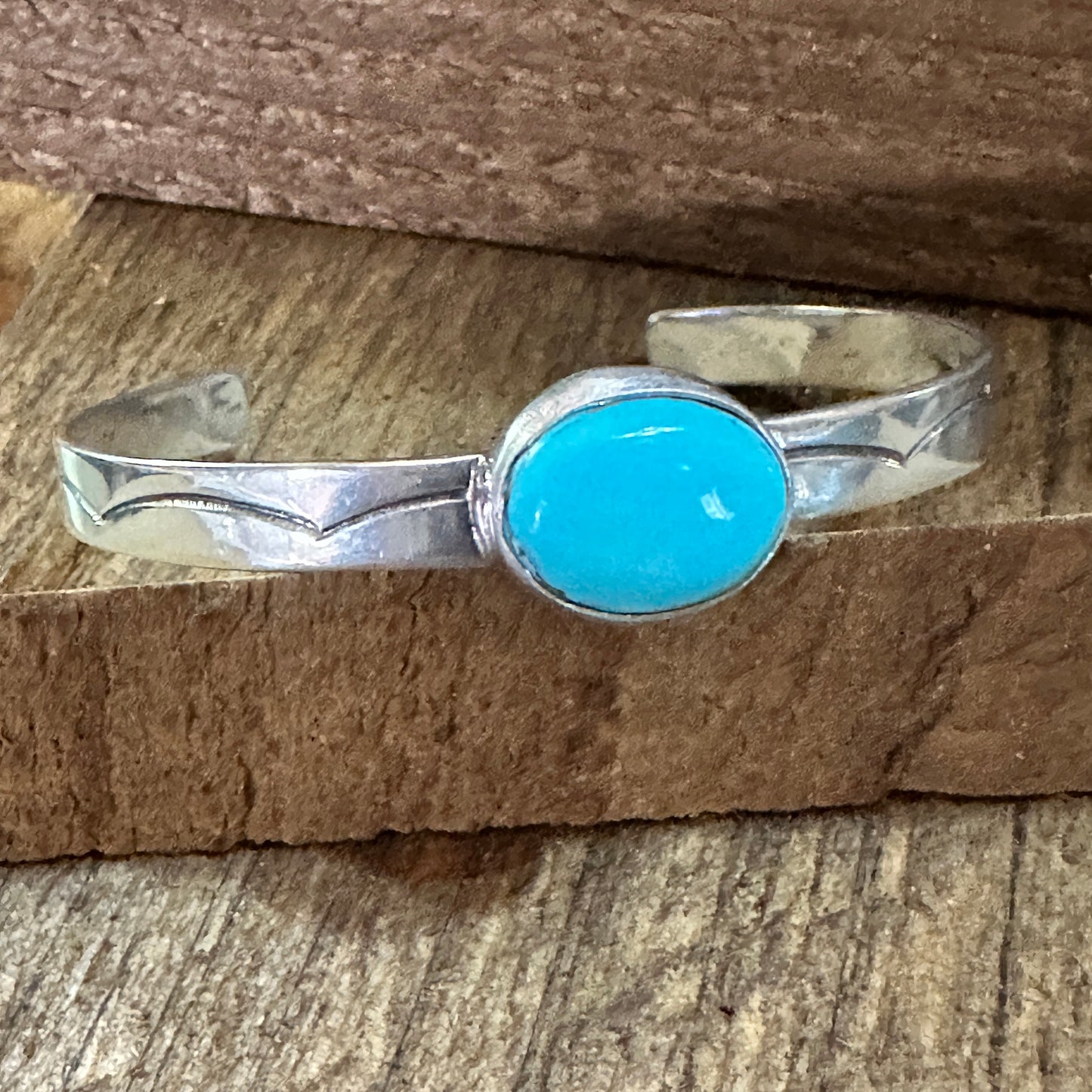 Navajo Sterling Cuff & Kingman Turquoise Cuff Bracelet, Signed