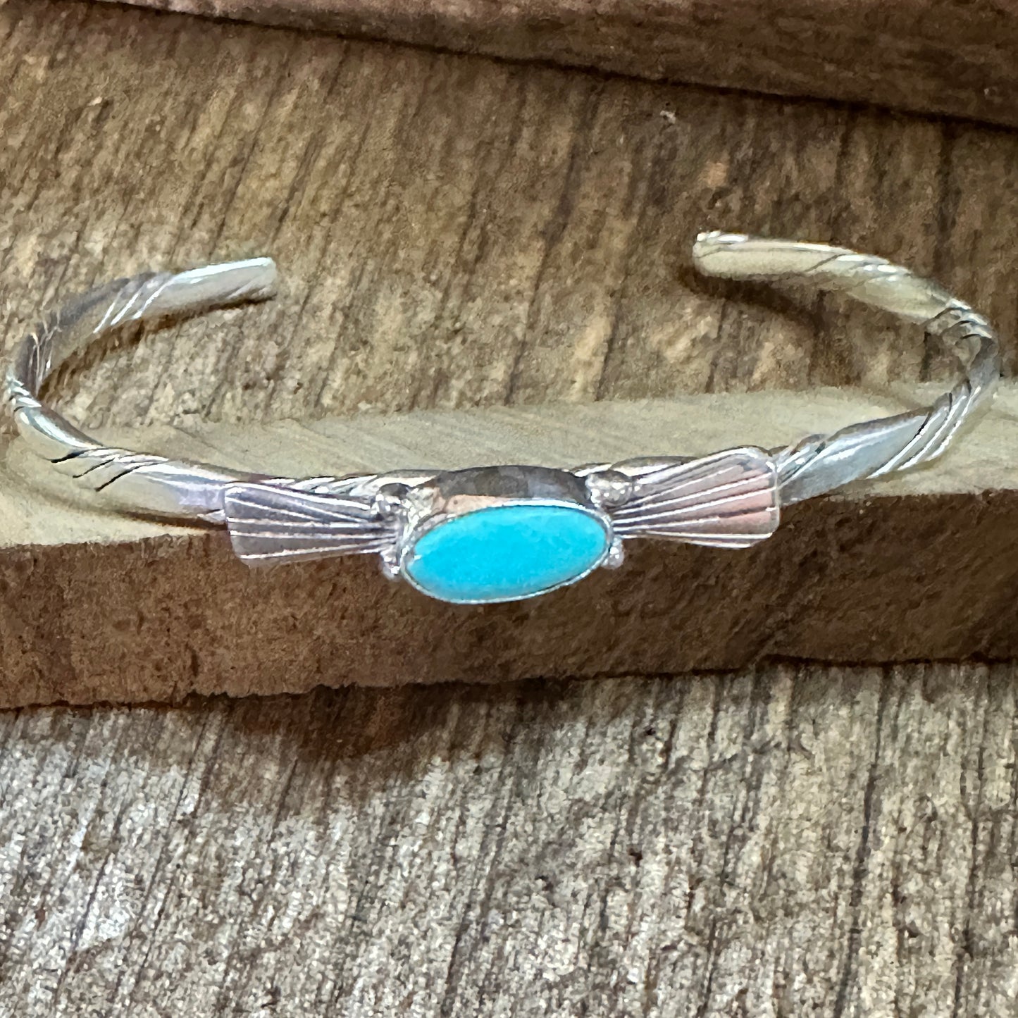 Handmade Navajo Sterling Silver & Kingman Turquoise Cuff Bracelet