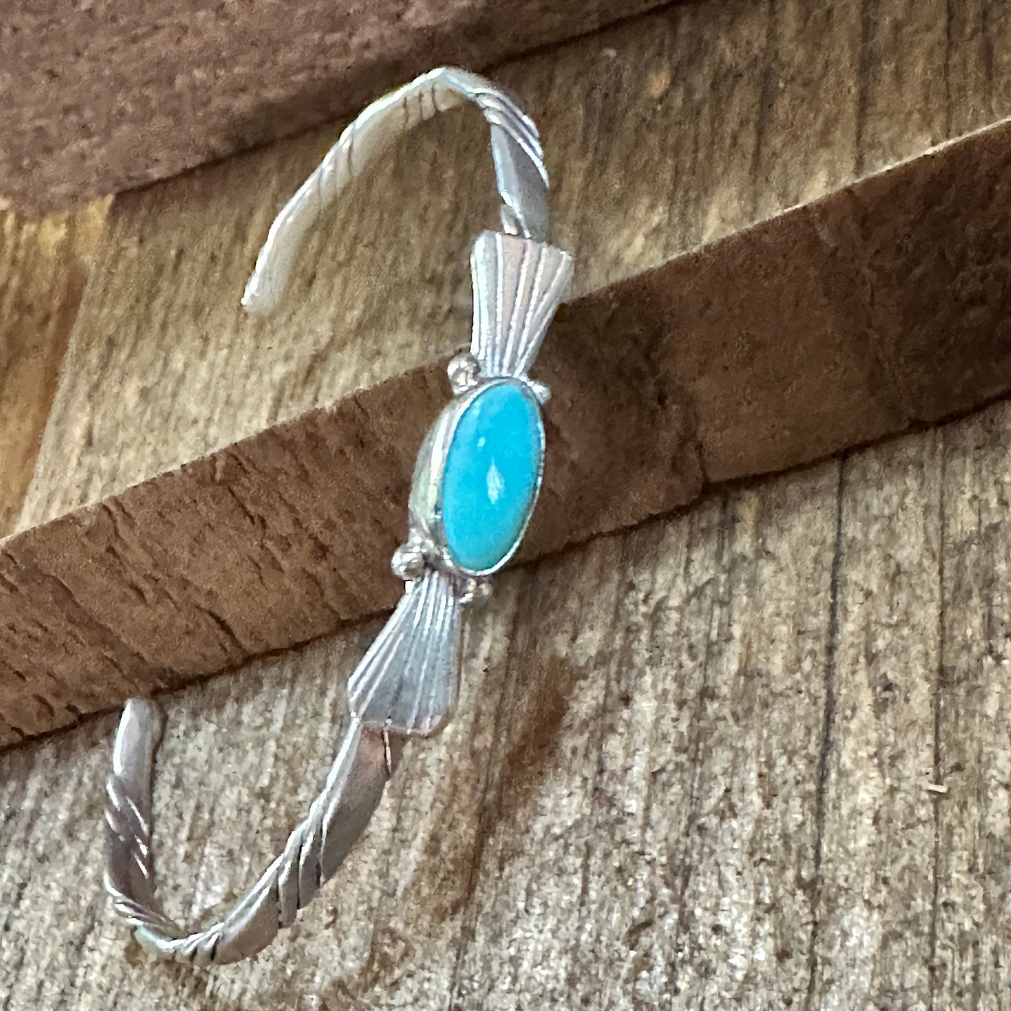 Navajo Sterling Silver & Kingman Turquoise Cuff Bracelet, Stamped