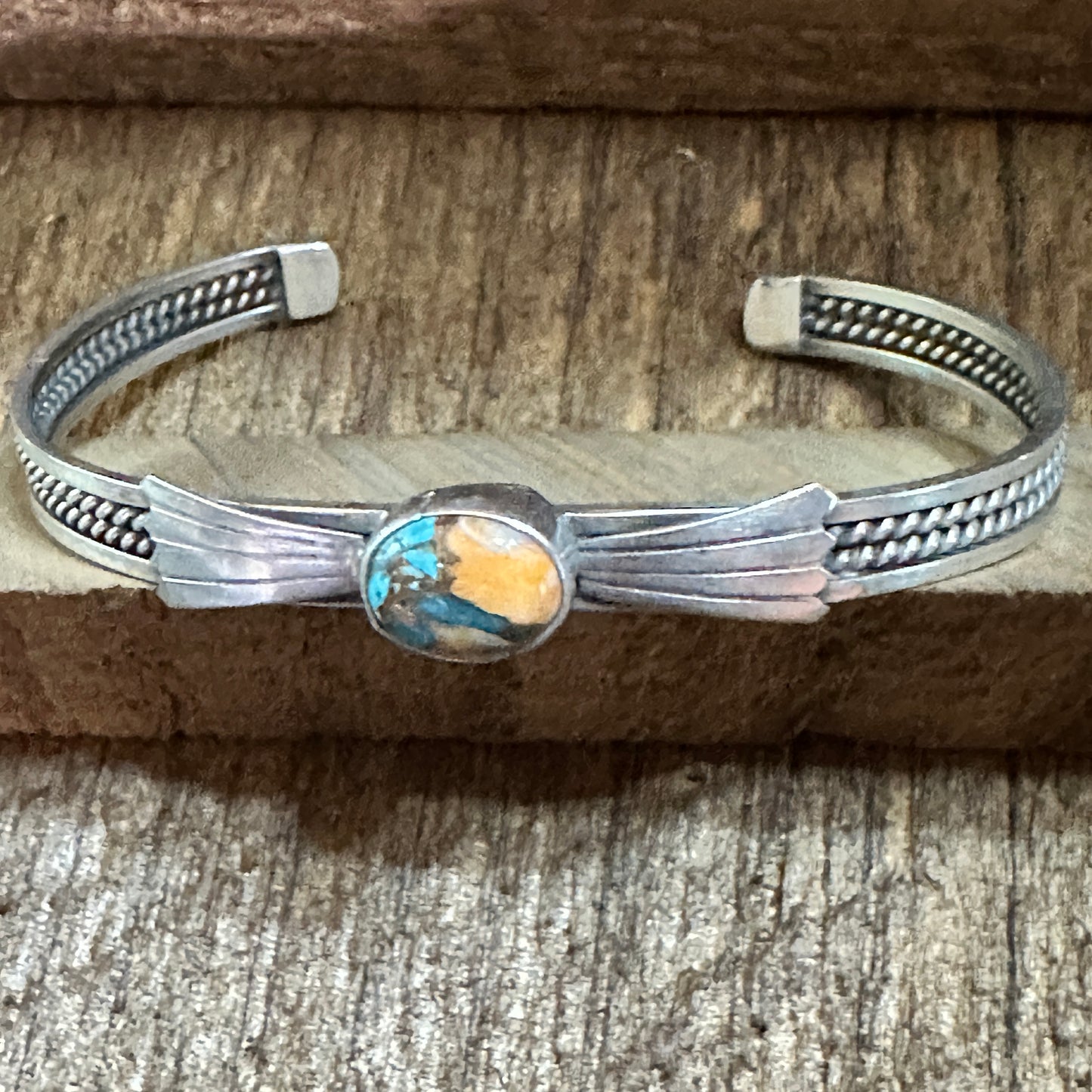 Handmade Navajo Pink Dream Mojave Sterling Silver Cuff Bracelet, Natural Stone