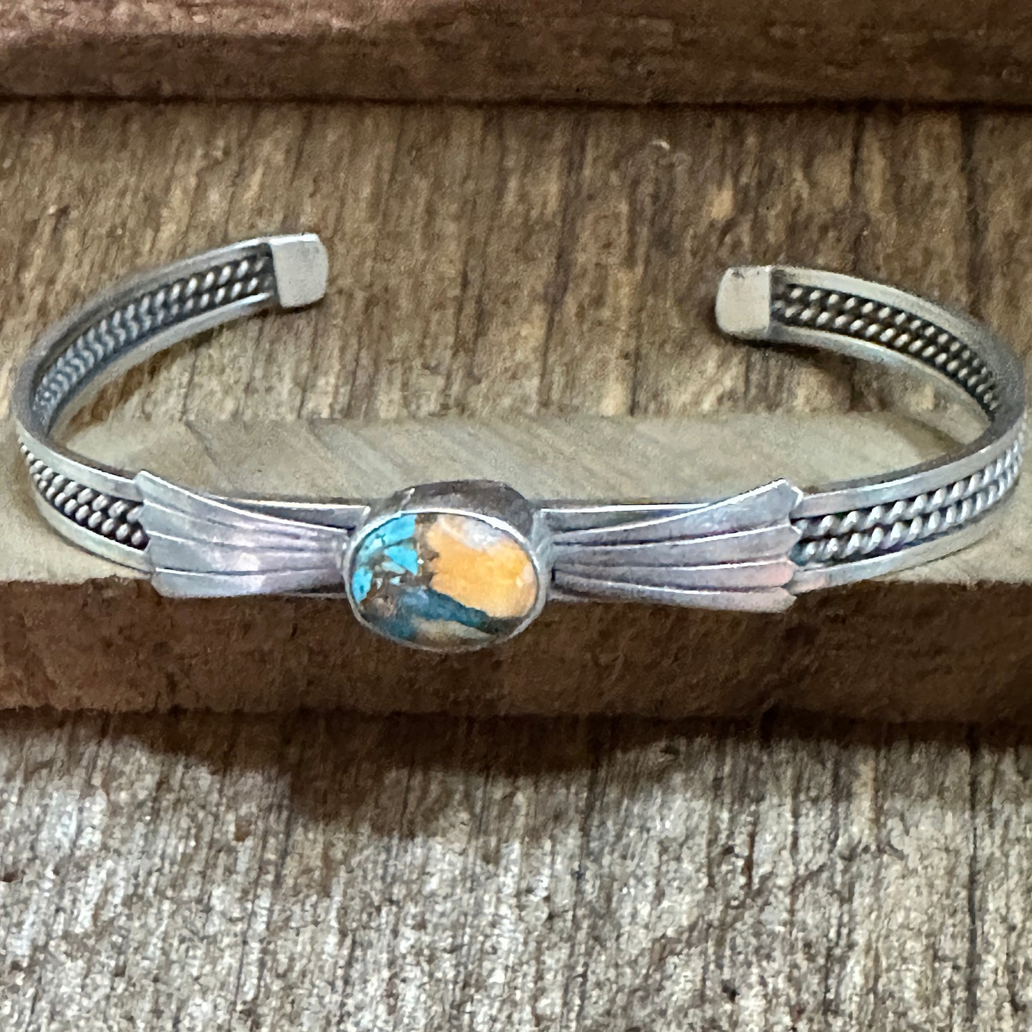 Handmade Navajo Pink Dream Mojave Sterling Silver Cuff Bracelet, Natural Stone