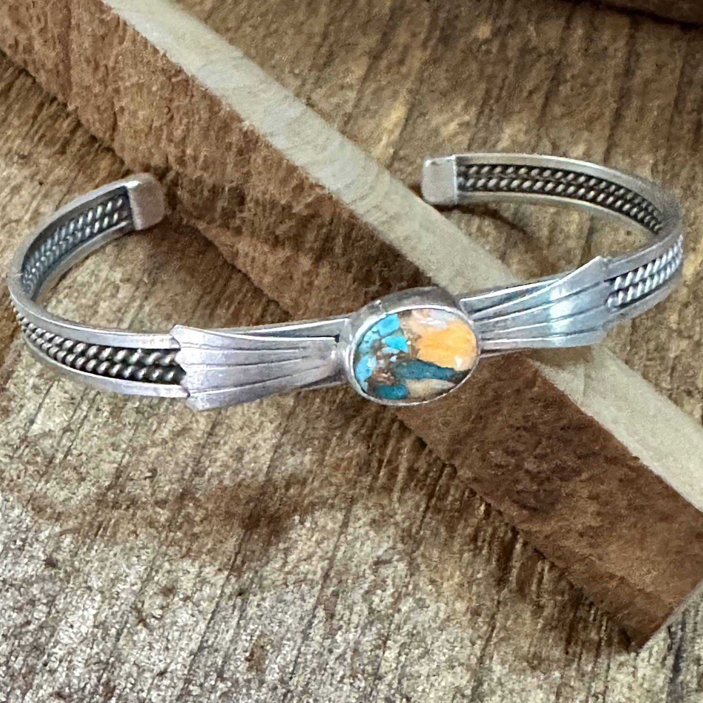 Handmade Navajo Pink Dream Mojave Sterling Silver Cuff Bracelet, Natural Stone